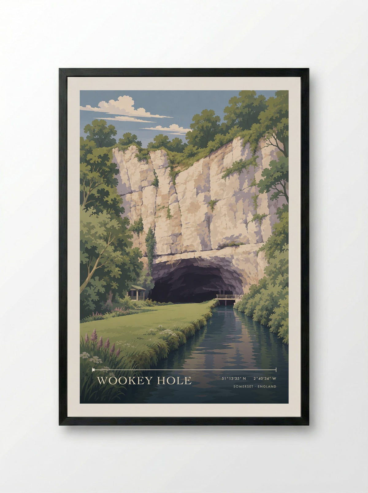 Wookey Hole Somerset | Travel Poster - Framed Print Black