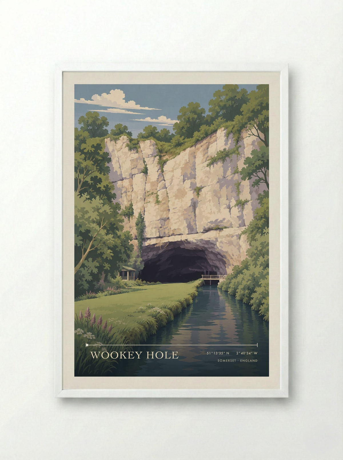 Wookey Hole Somerset | Travel Poster - Framed Print White