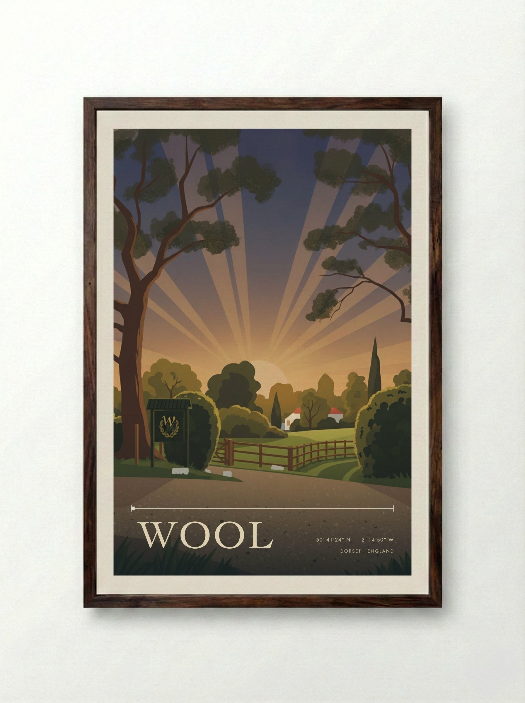 Wool Dorset England Travel Poster - Framed Print Dark Wood