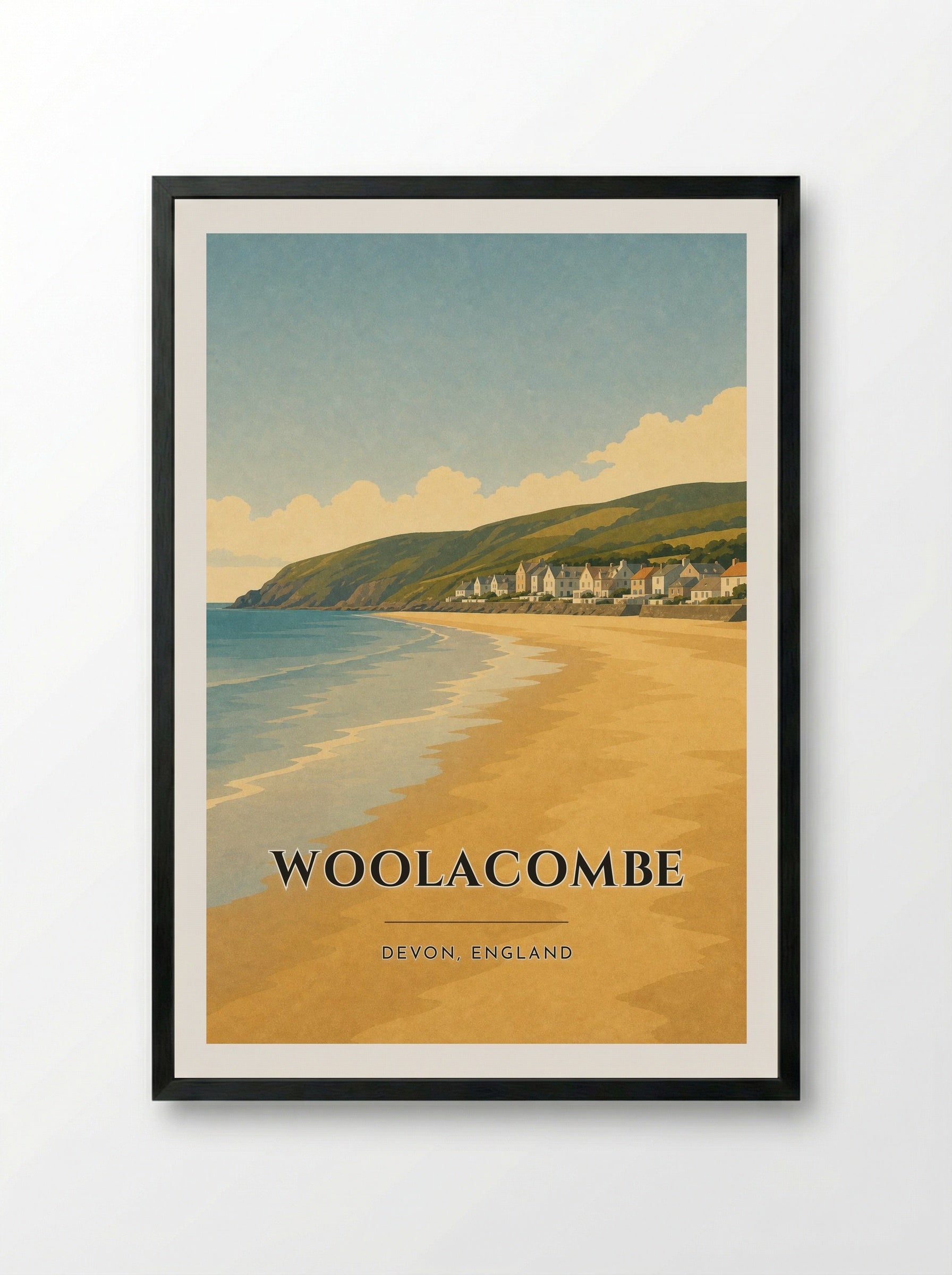 Woolacombe Devon Travel Poster - Framed Print Black