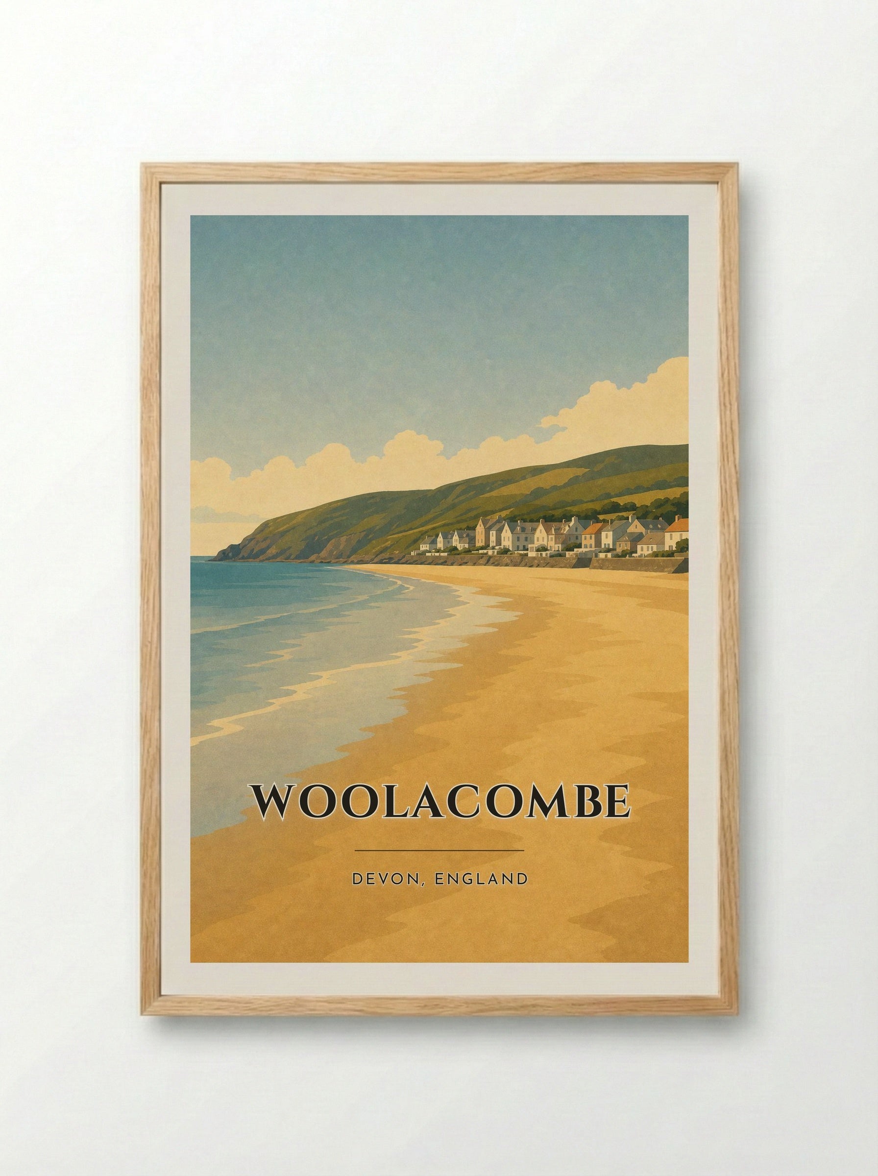 Woolacombe Devon Travel Poster - Framed Print Wood