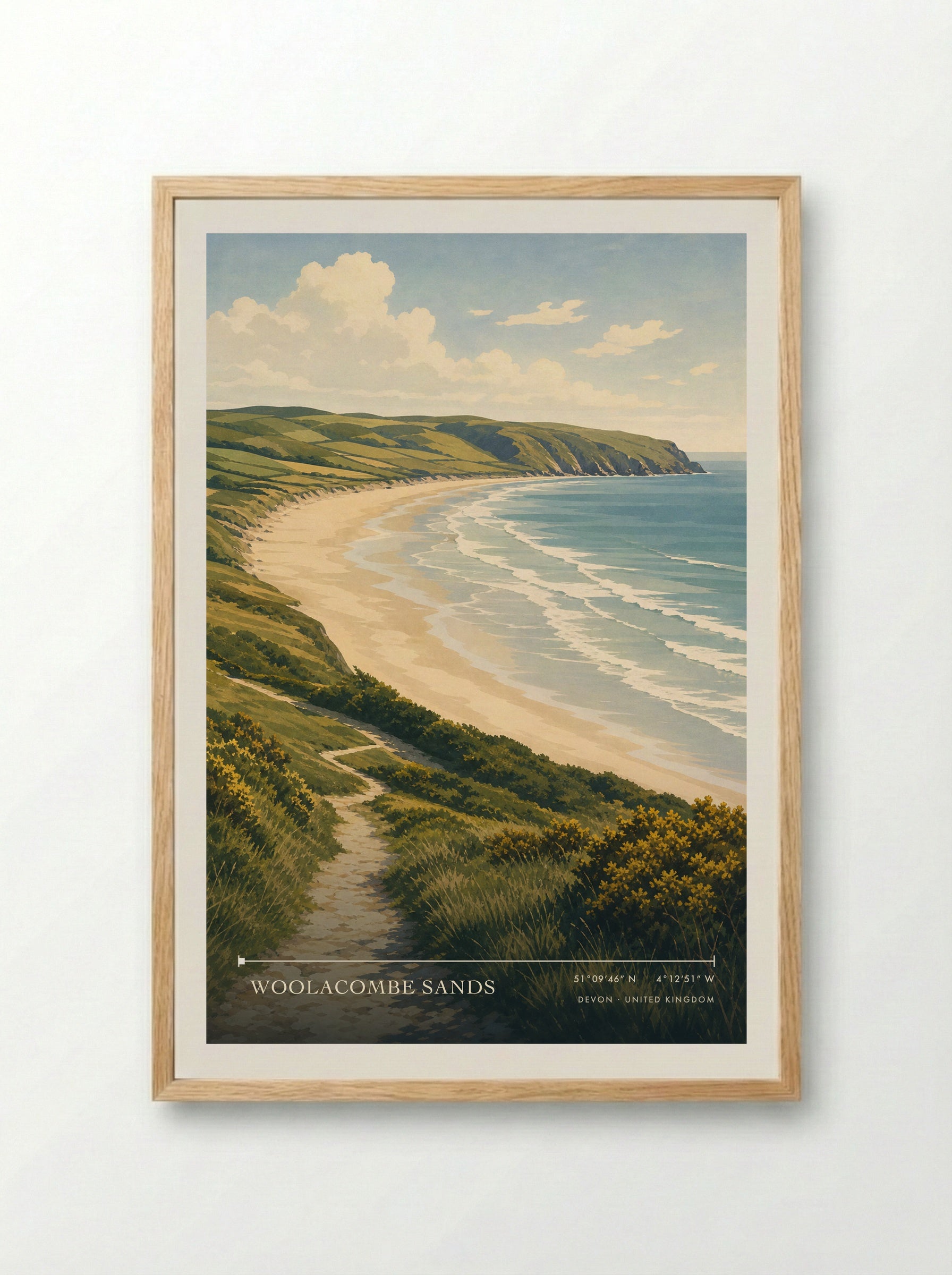 Woolacombe Sands Devon United Kingdom Travel Poster - Framed Print Wood