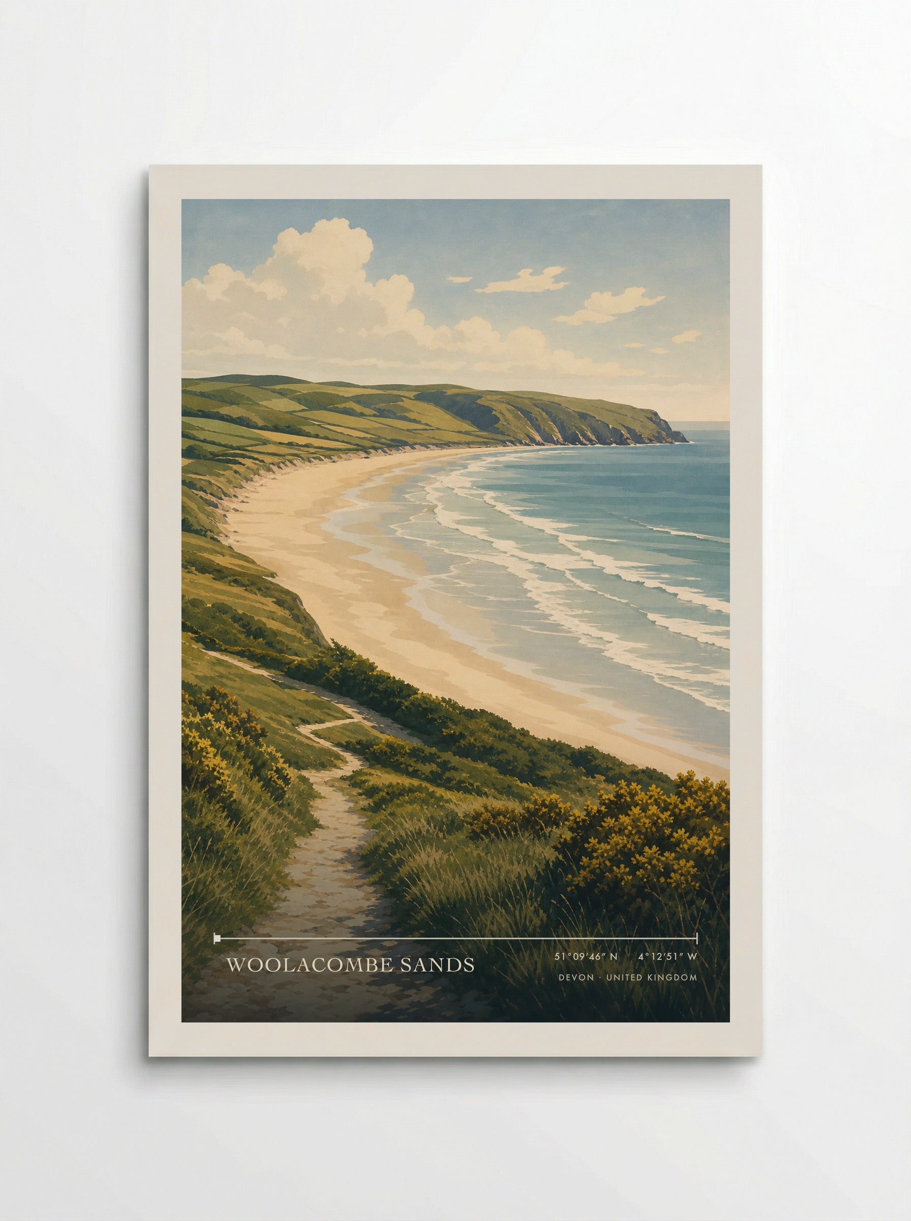 Woolacombe Sands Devon United Kingdom Travel Poster - Poster