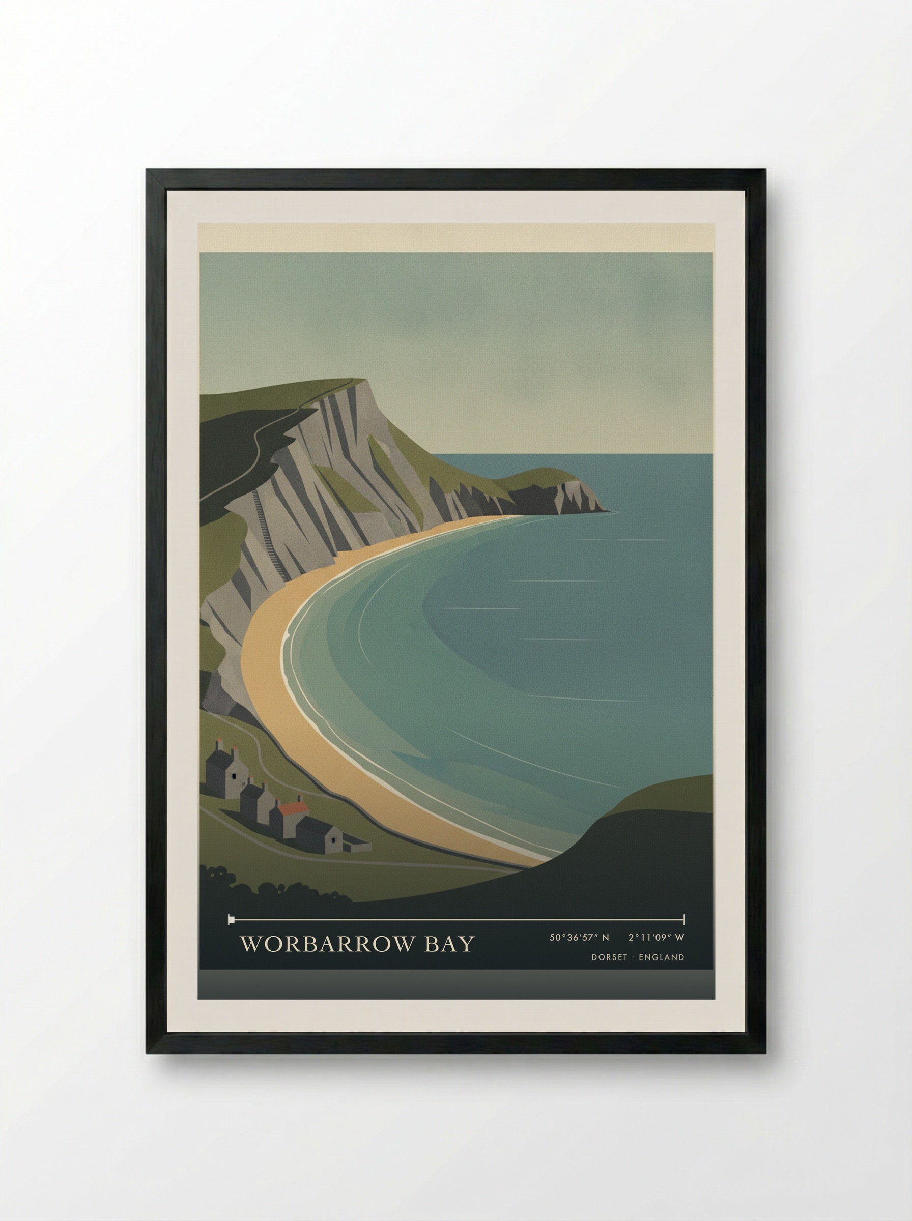 Worbarrow Bay Dorset England Travel Poster - Framed Print Black