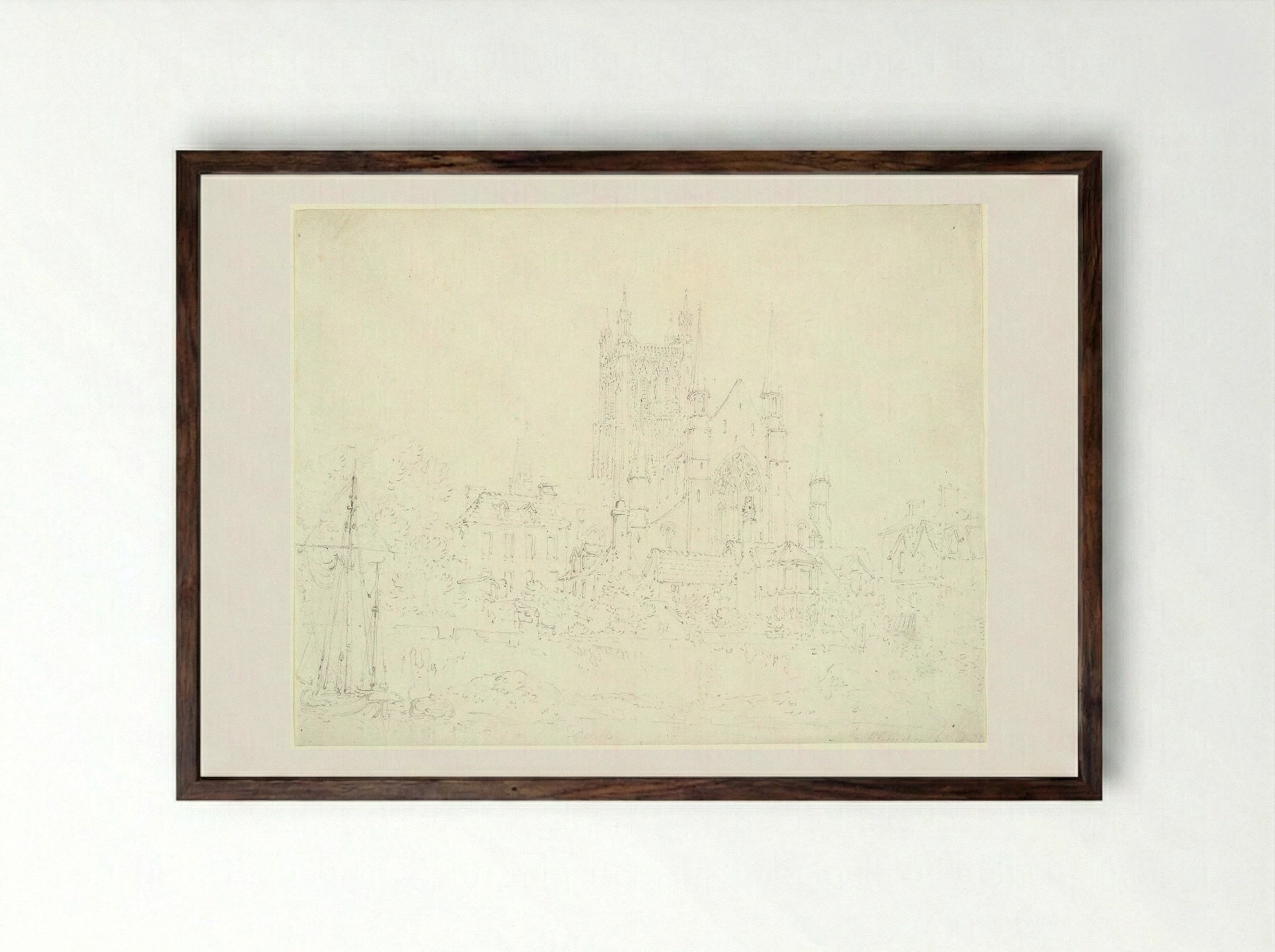 Worcester Cathedral - Joseph Mallord William Turner - Framed Print Dark Wood