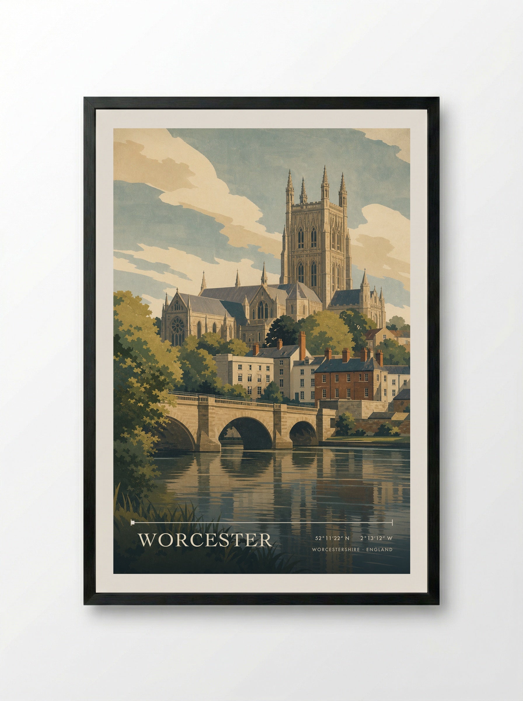 Worcester Worcestershire England Travel Poster - Framed Print Black