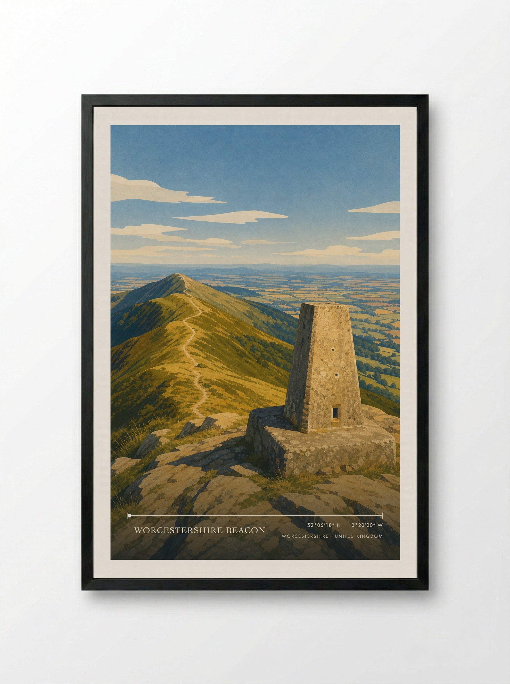 Worcestershire Beacon United Kingdom Travel Poster - Framed Print Black