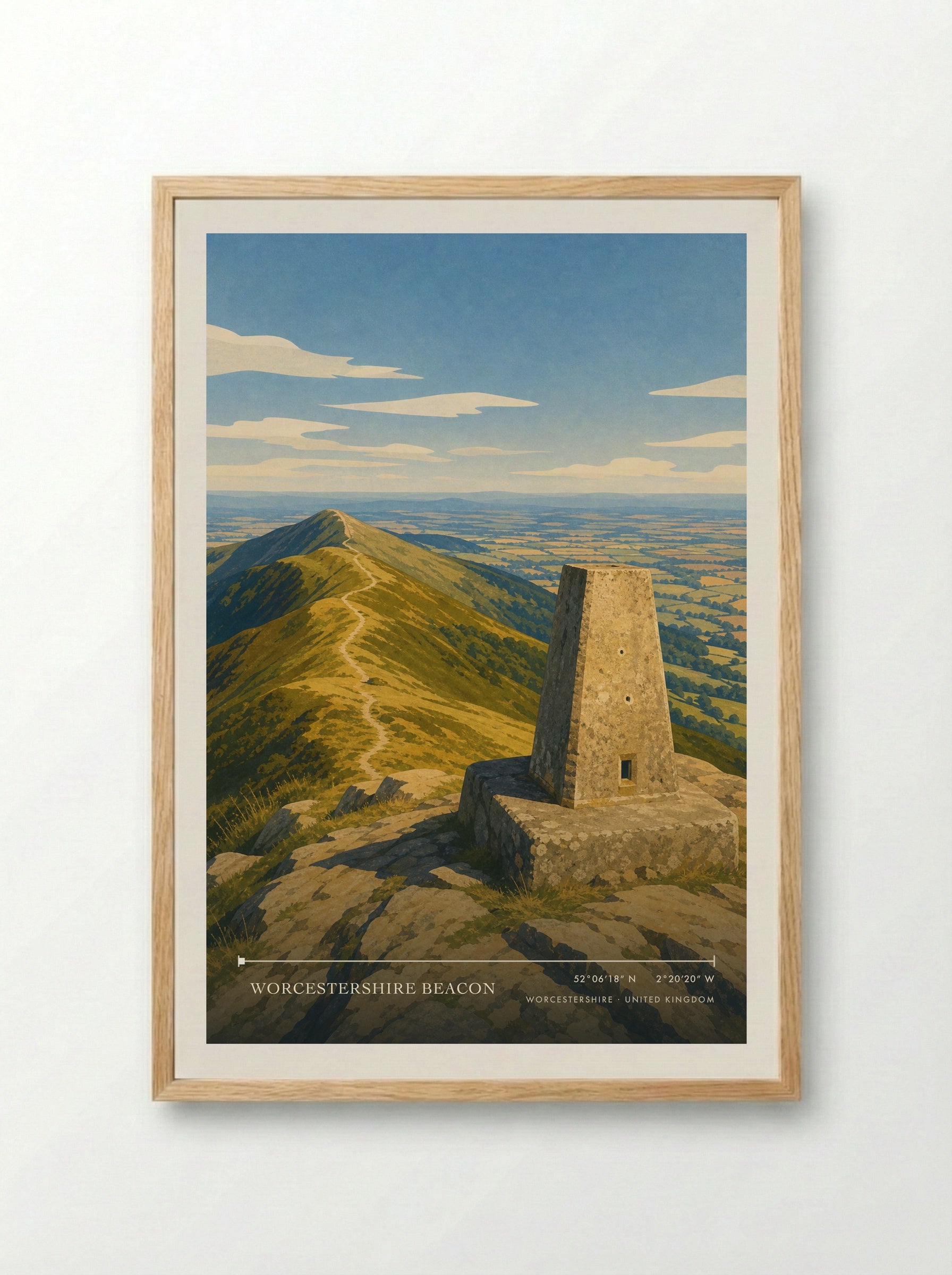 Worcestershire Beacon United Kingdom Travel Poster - Framed Print Wood