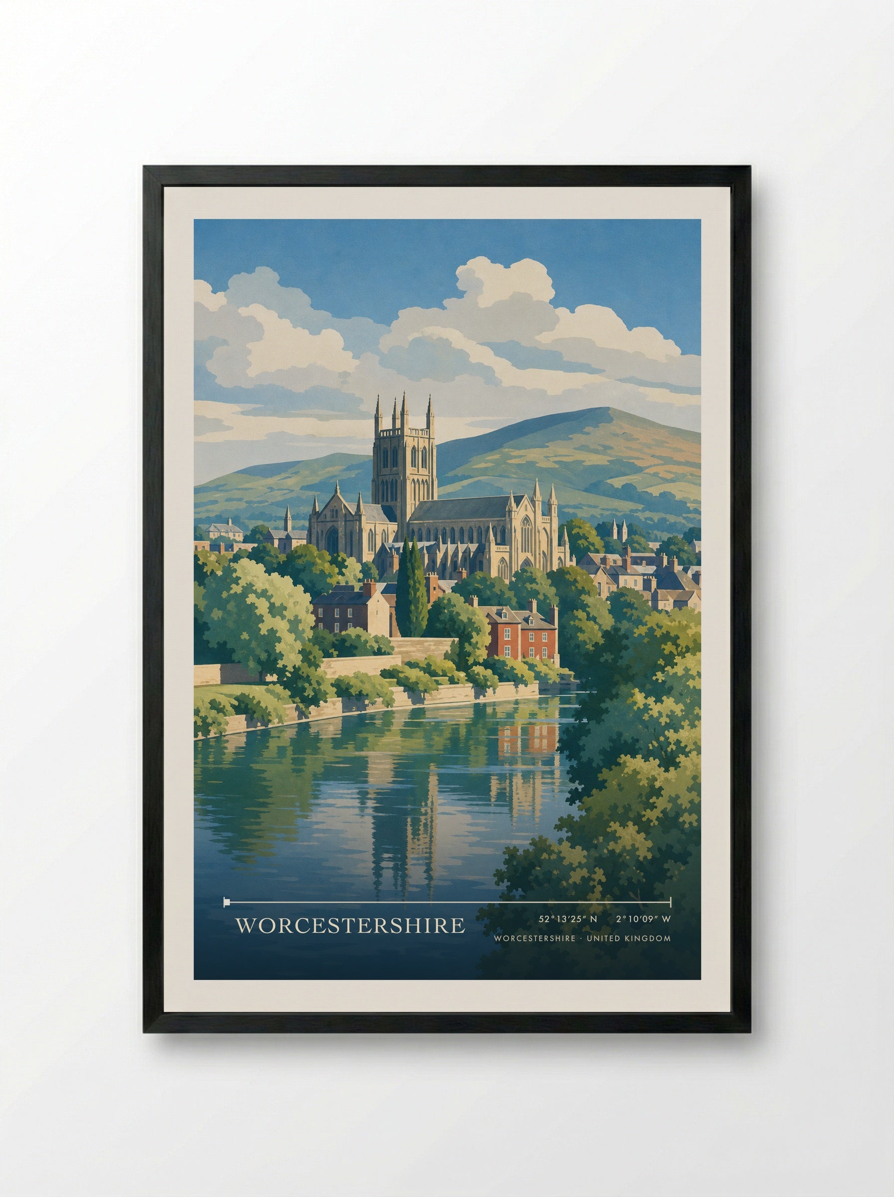 Worcestershire United Kingdom Travel Poster - Framed Print Black