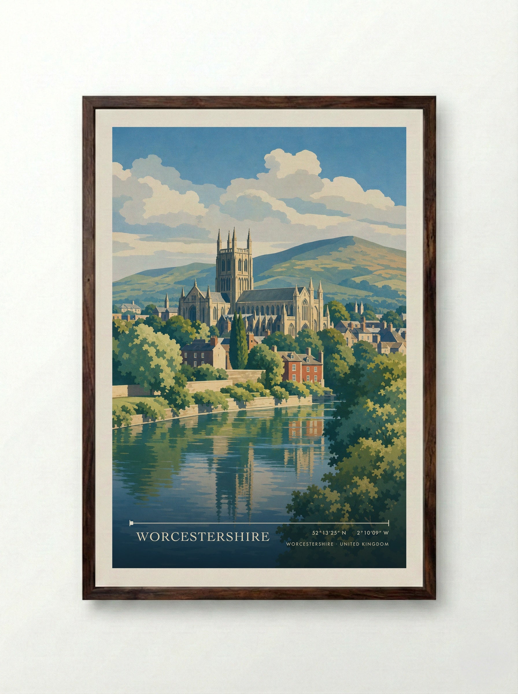 Worcestershire United Kingdom Travel Poster - Framed Print Dark Wood