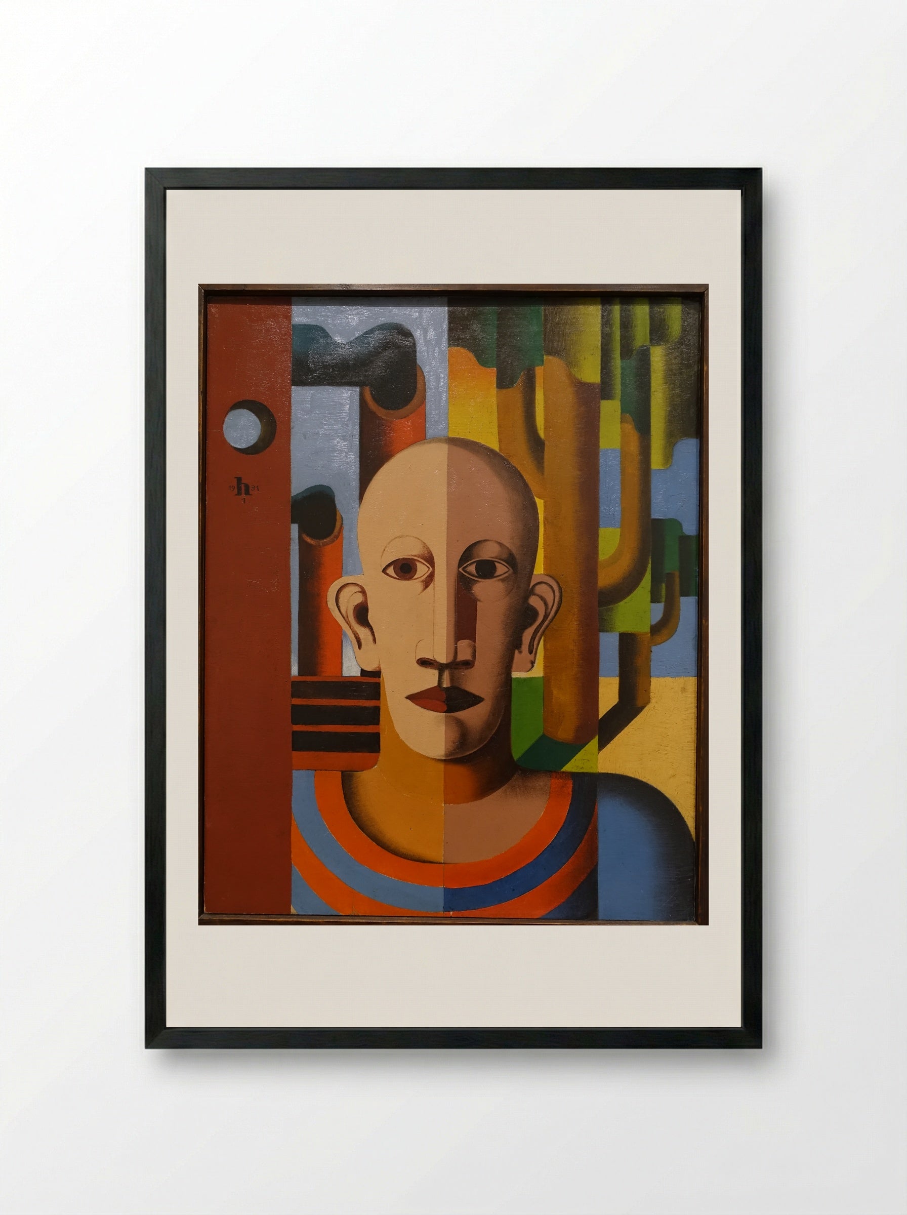 Worker (Self-Portrait in Front of Trees and Chimneys) - Heinrich Hoerle - Framed Print Black