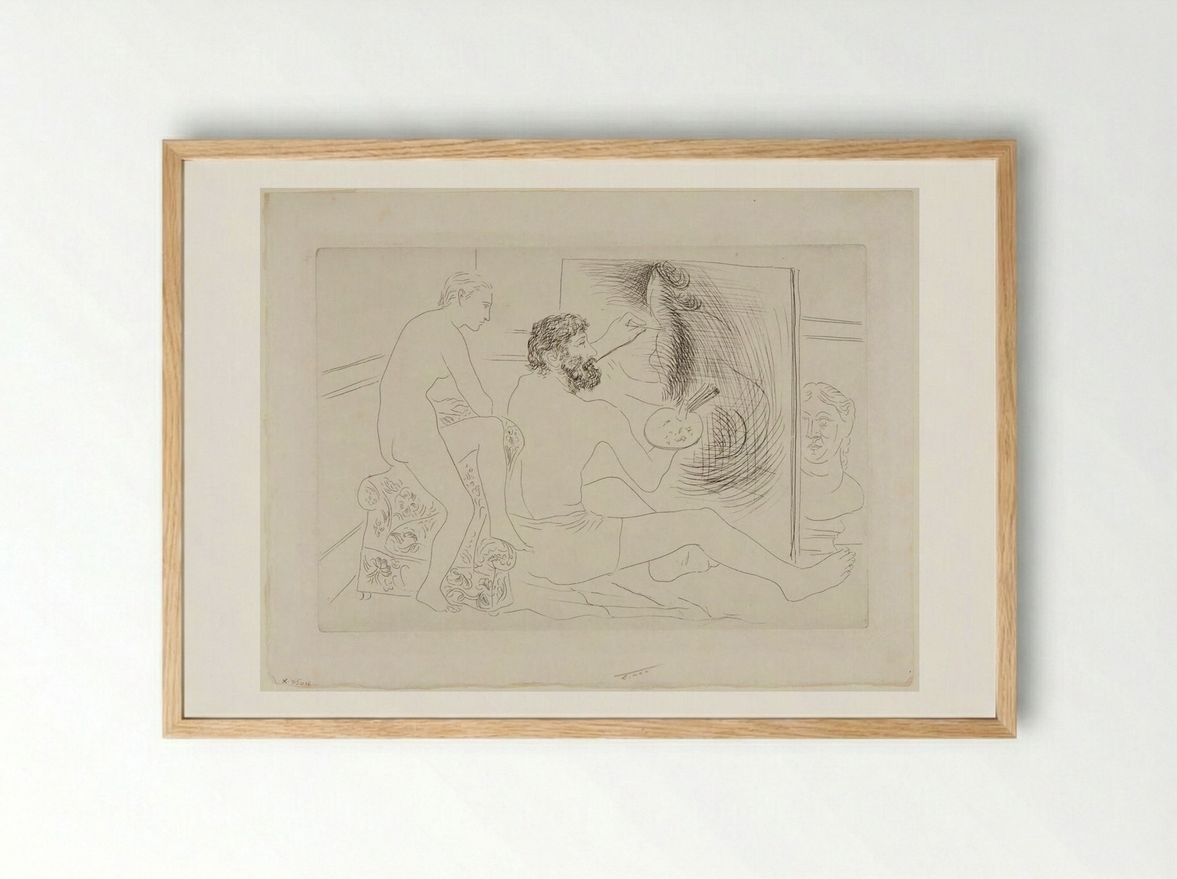 Working Painter observed by Nude Model - Pablo Picasso - Framed Print Wood