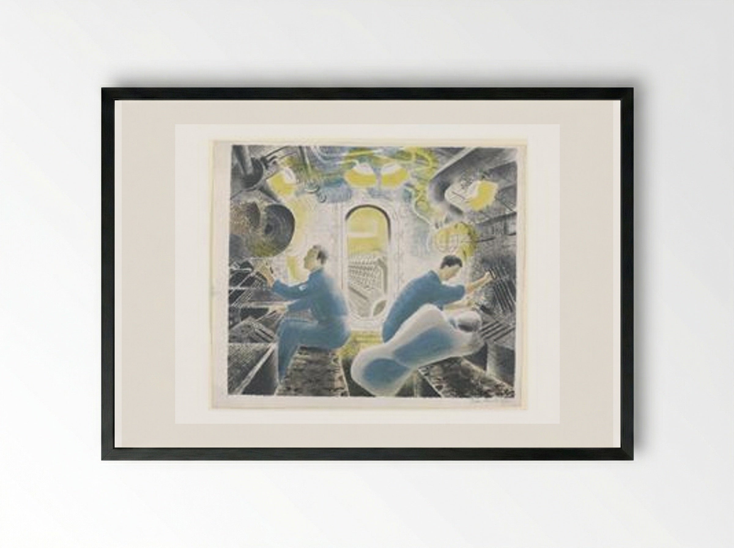 Working Submarine Controls Submerged - Eric Ravilious - Framed Print Black