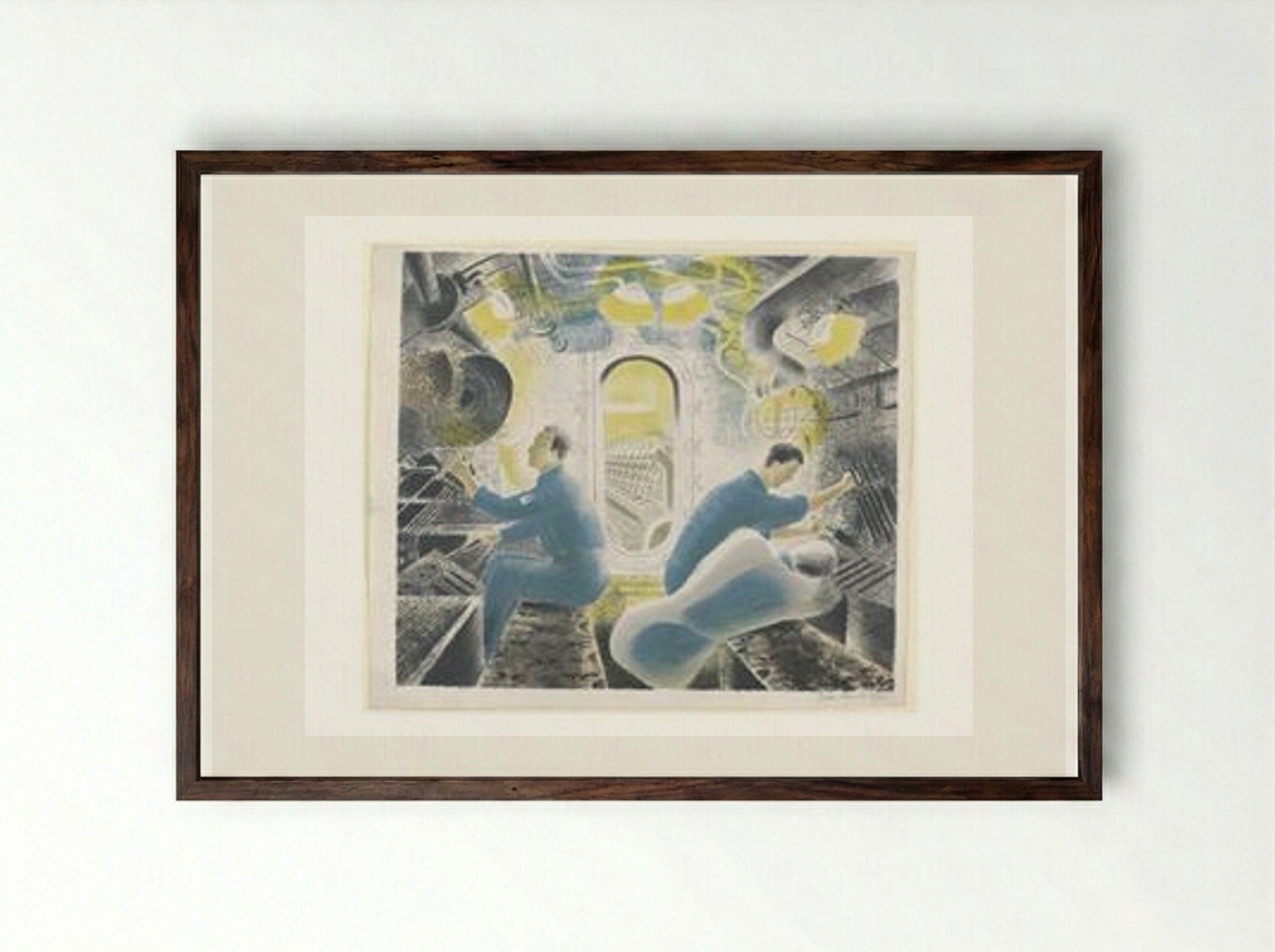 Working Submarine Controls Submerged - Eric Ravilious - Framed Print Dark Wood