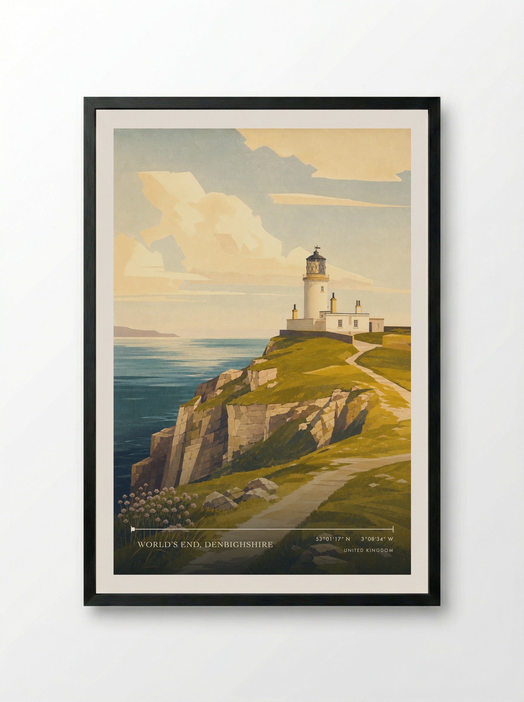 World’s End, Denbighshire United Kingdom Travel Poster - Framed Print Black