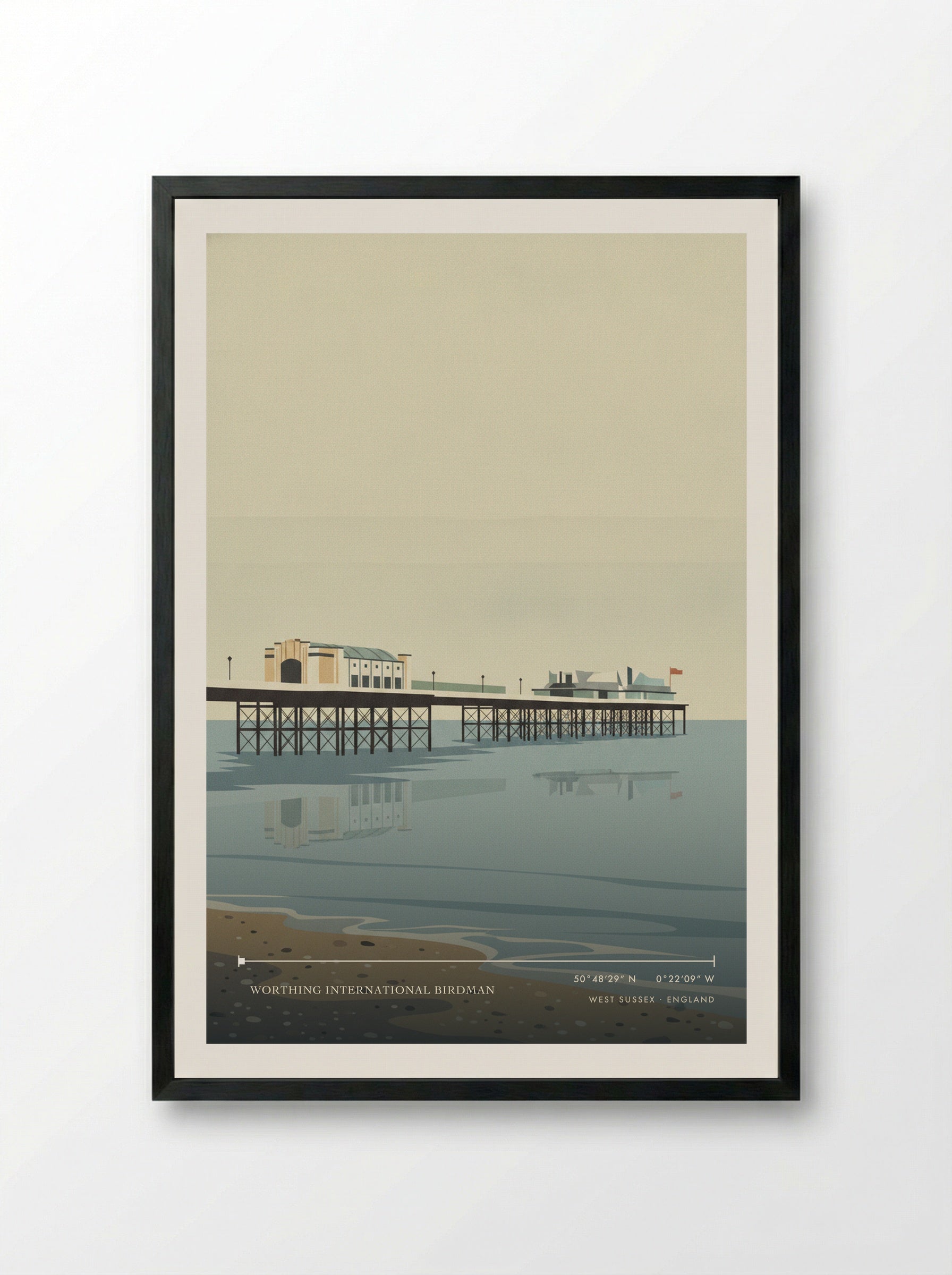 Worthing International Birdman West Sussex England Travel Poster - Framed Print Black