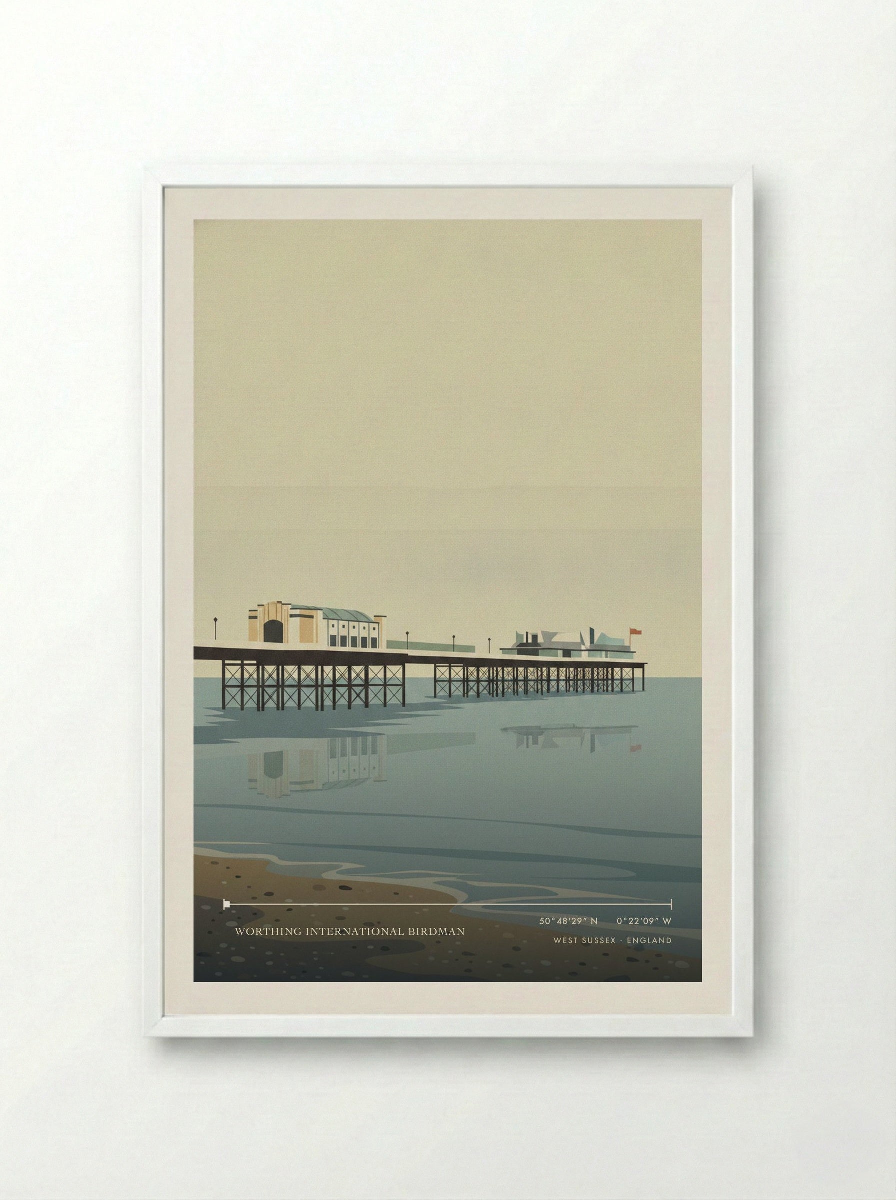 Worthing International Birdman West Sussex England Travel Poster - Framed Print White