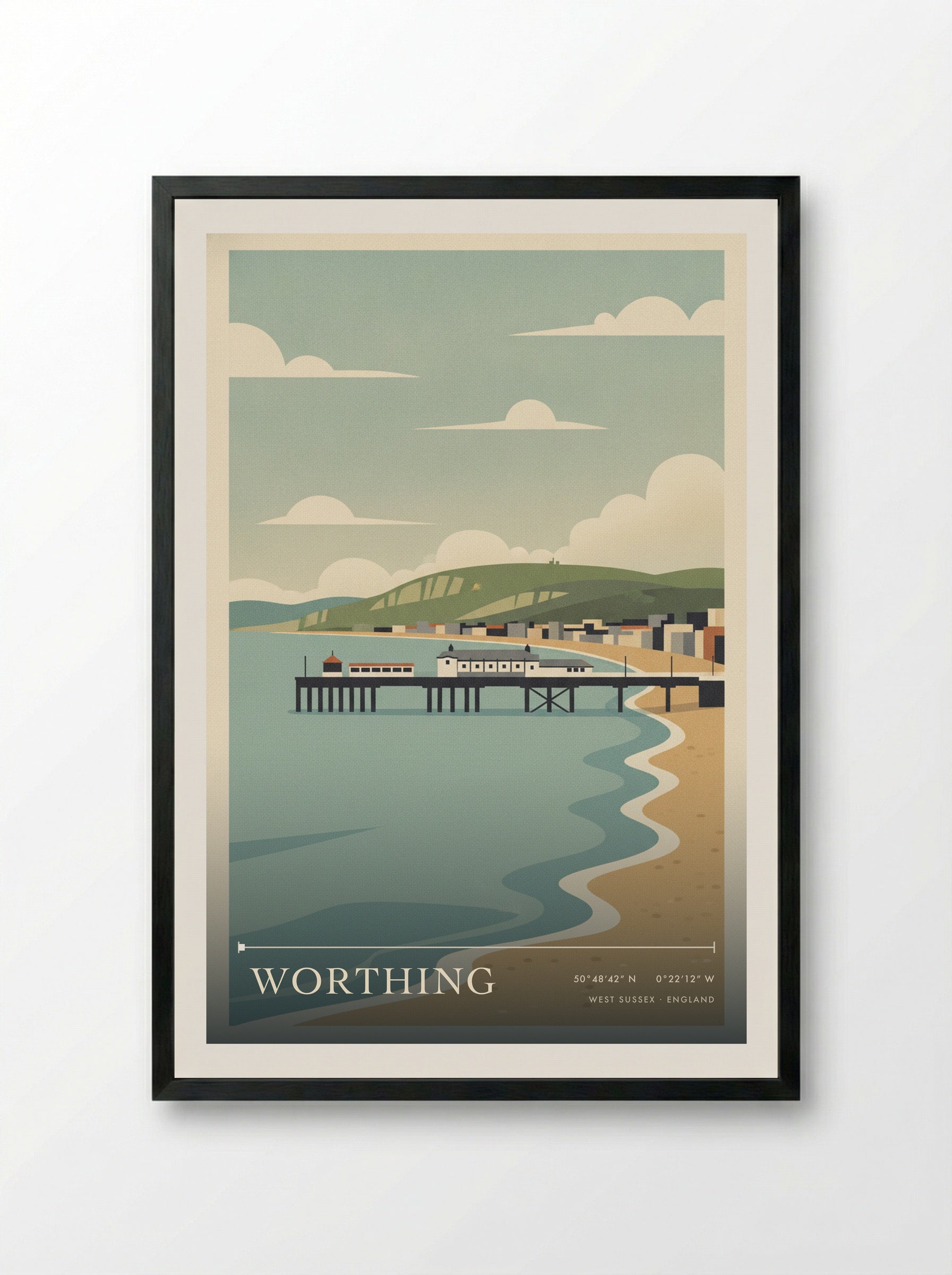 Worthing West Sussex England Travel Poster - Framed Print Black