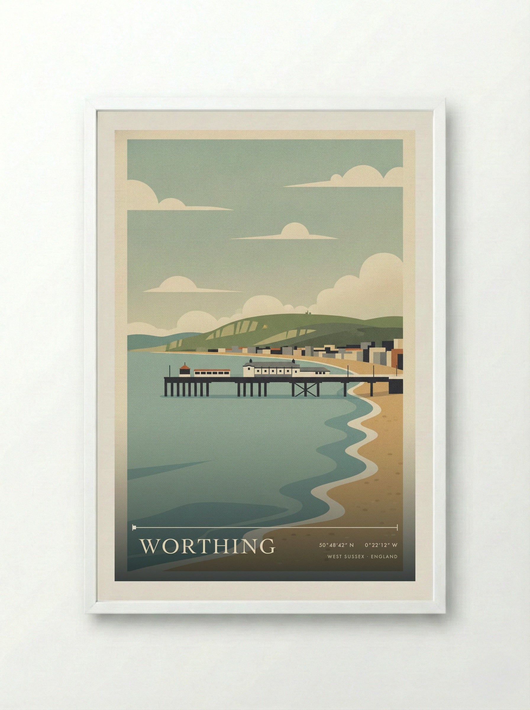 Worthing West Sussex England Travel Poster - Framed Print White