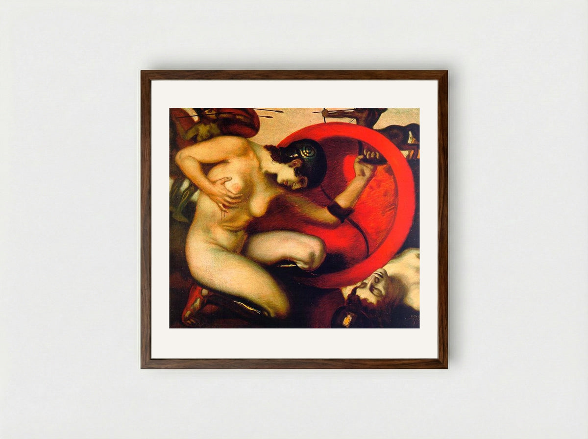 Wounded Amazon - Franz von Stuck - Framed Print Dark Wood