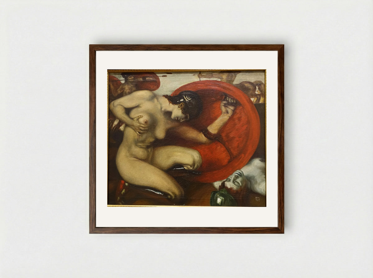 Wounded Amazon - Franz von Stuck - Framed Print Dark Wood