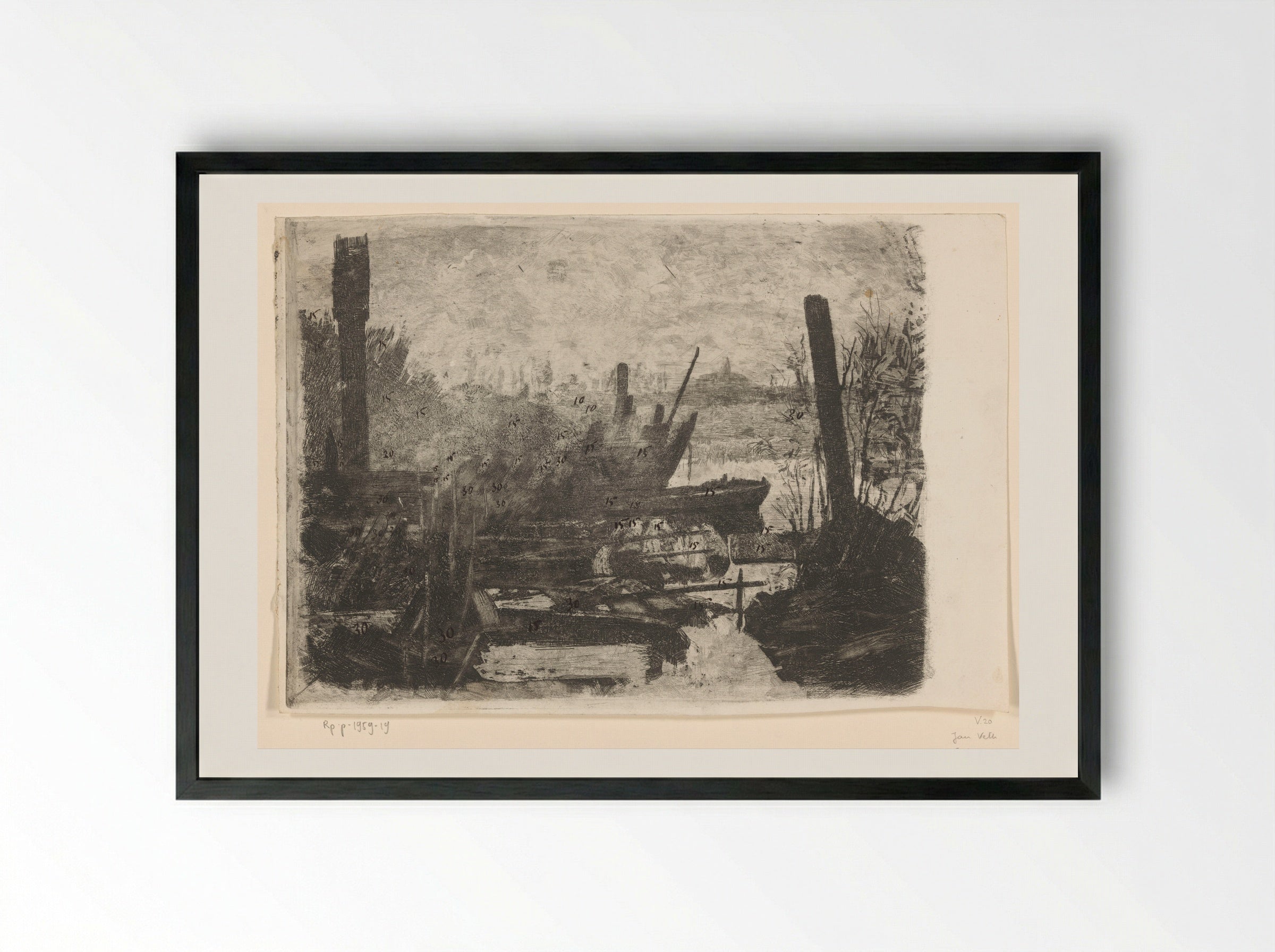 Wrakken in een polderlandschap - Jan Veth - Framed Print Black