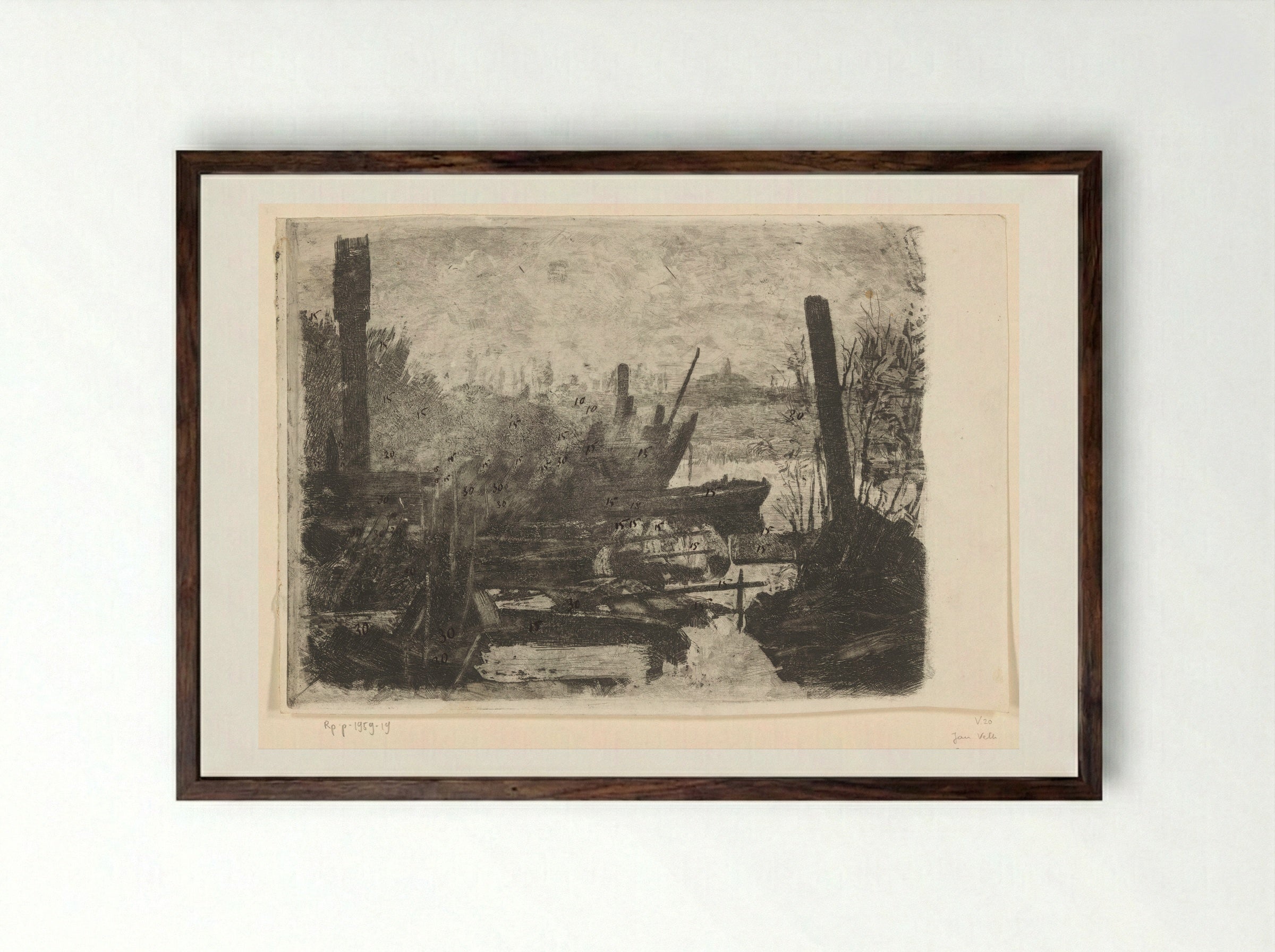 Wrakken in een polderlandschap - Jan Veth - Framed Print Dark Wood