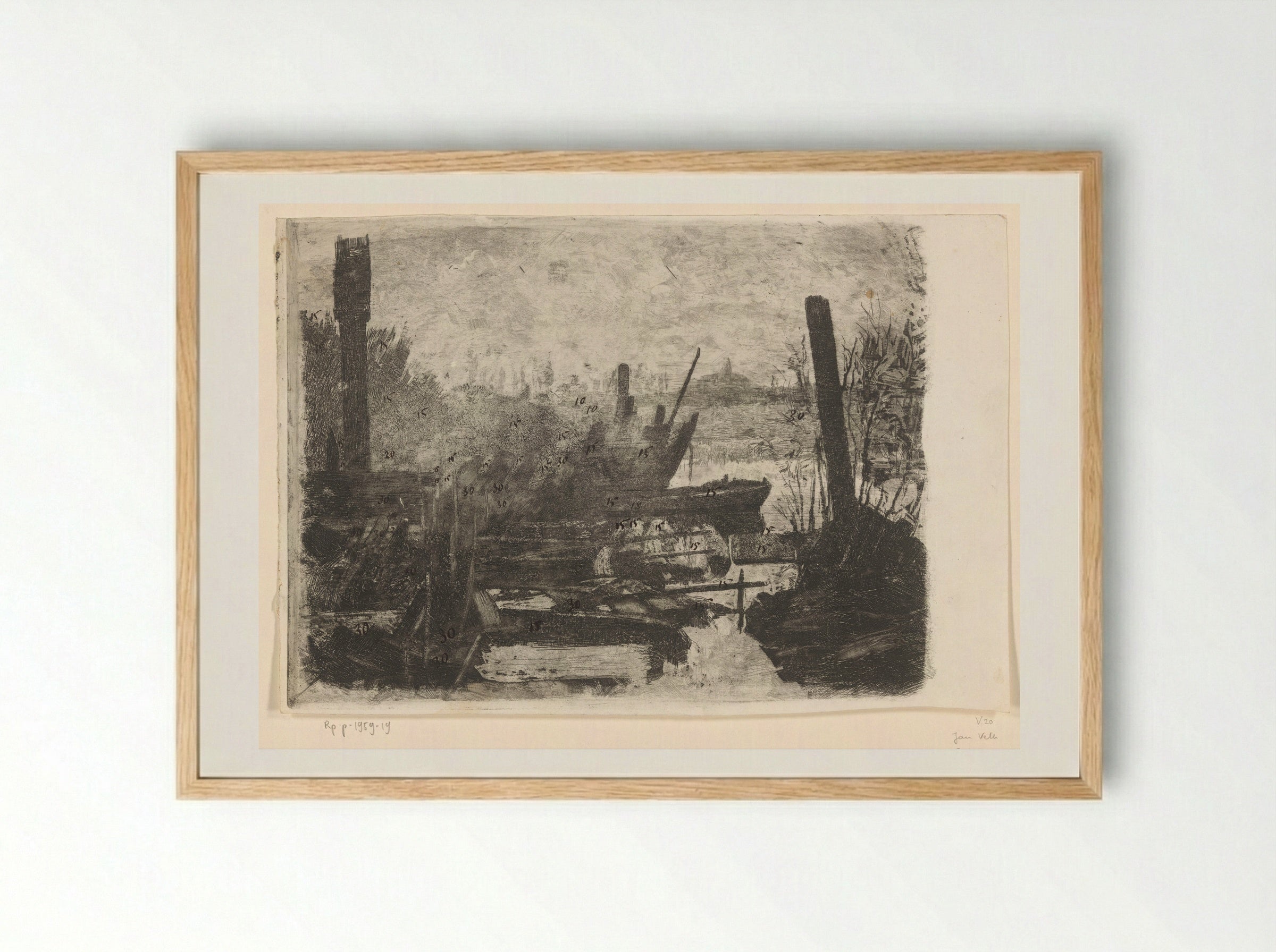 Wrakken in een polderlandschap - Jan Veth - Framed Print Wood
