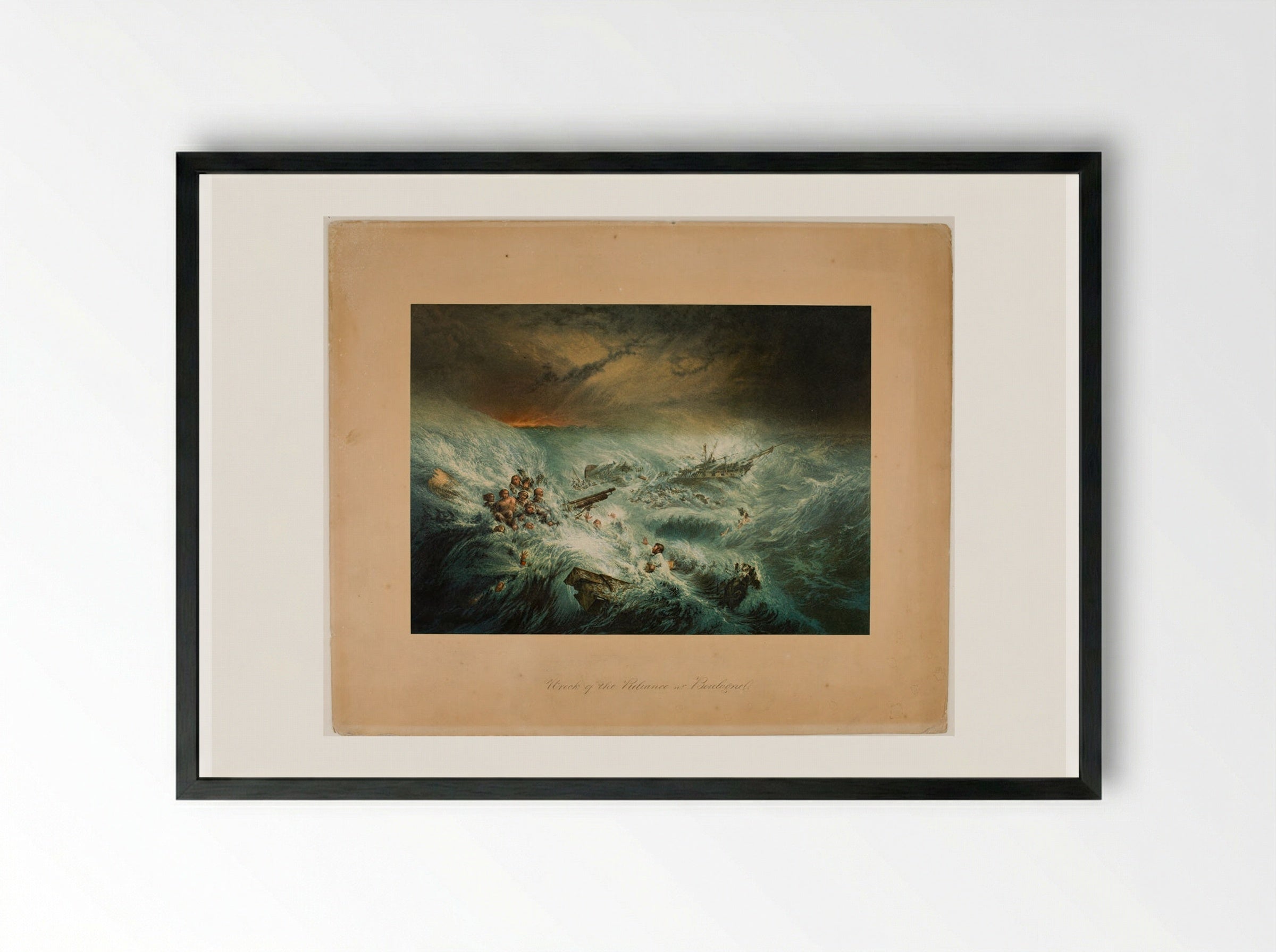 Wreck of the Reliance near Boulogne - George Baxter - Framed Print Black