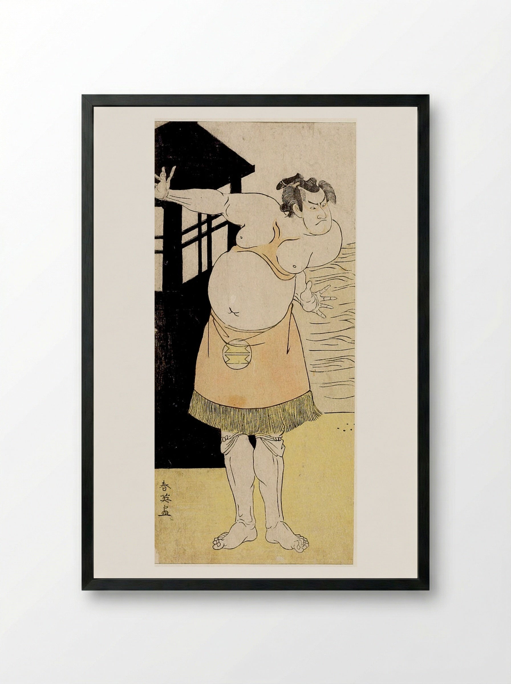 Wrestler in a Pink Fringed Apron - Katsukawa Shun'ei - Framed Print Black
