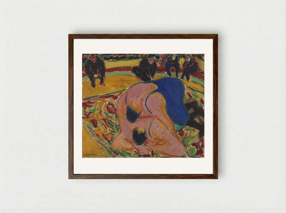 Wrestlers in a Circus - Ernst Ludwig Kirchner - Framed Print Dark Wood