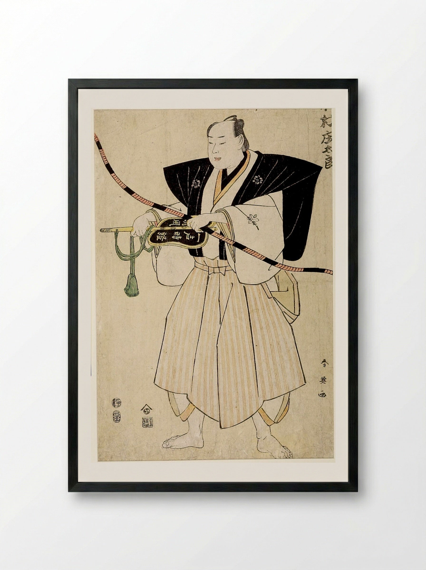 Wrestling Umpire Kimura Shōtarō - Katsukawa Shun'ei - Framed Print Black