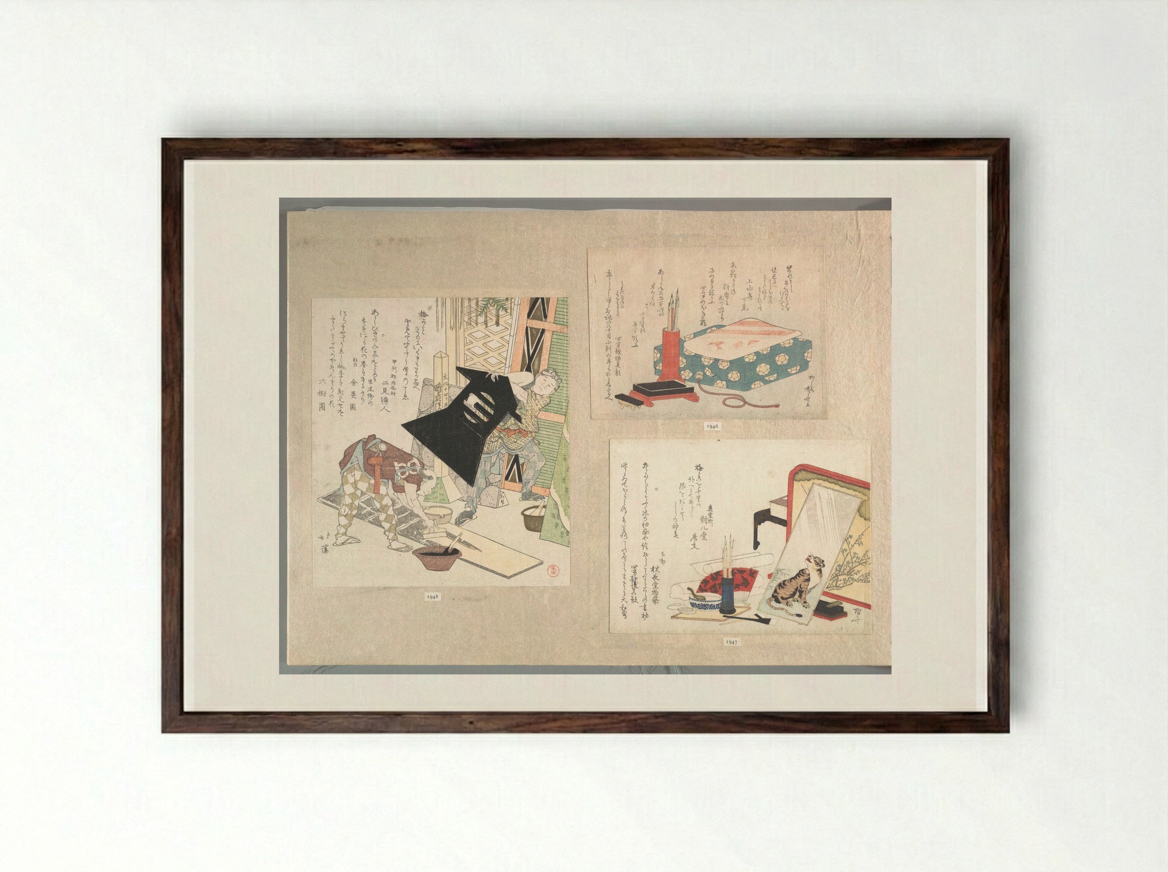 Writing Set and Poem Card Box - Ryūryūkyo Shinsai - Framed Print Dark Wood
