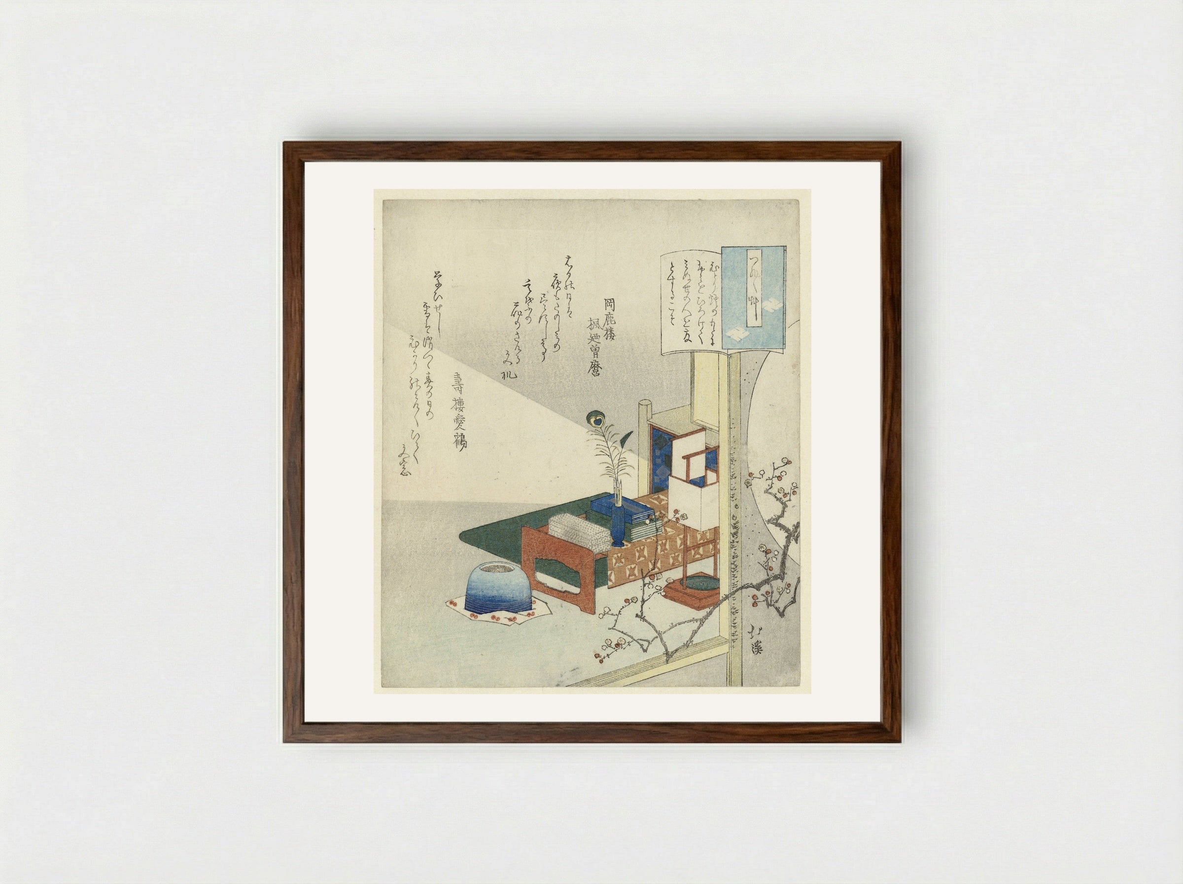 Writing Table by the Light of a Lantern - Totoya Hokkei - Framed Print Dark Wood