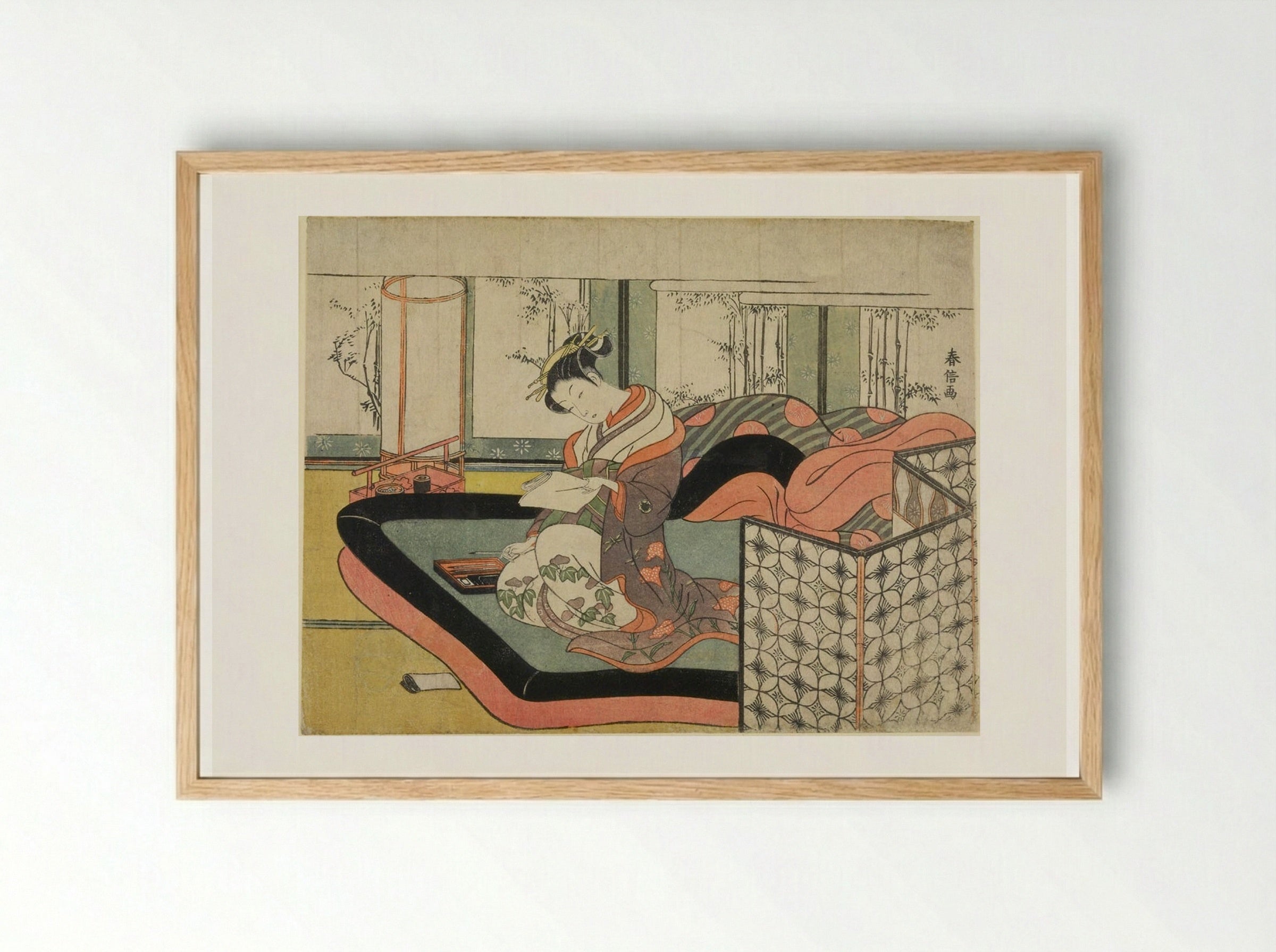Writing a Love Letter in Bed - Suzuki Harunobu - Framed Print Wood