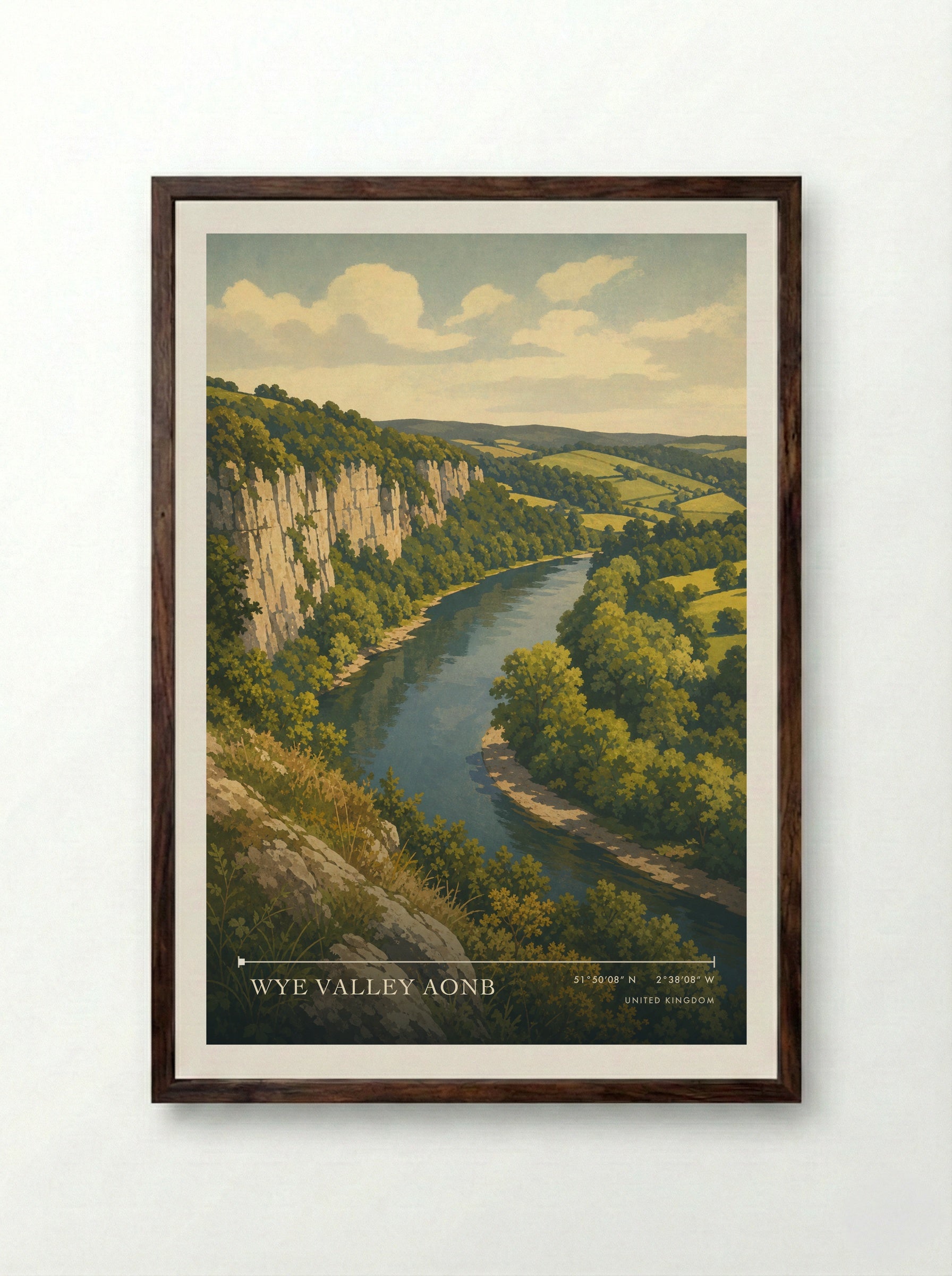 Wye Valley AONB United Kingdom Travel Poster - Framed Print Dark Wood