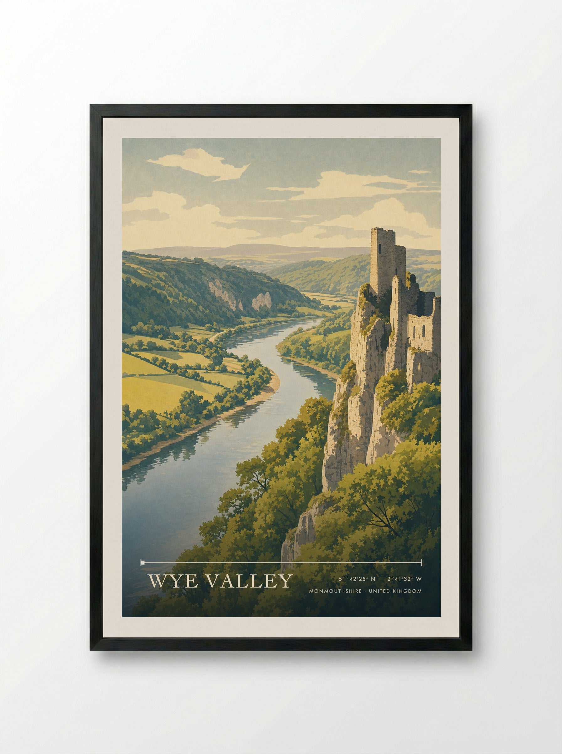 Wye Valley Monmouthshire United Kingdom Travel Poster - Framed Print Black