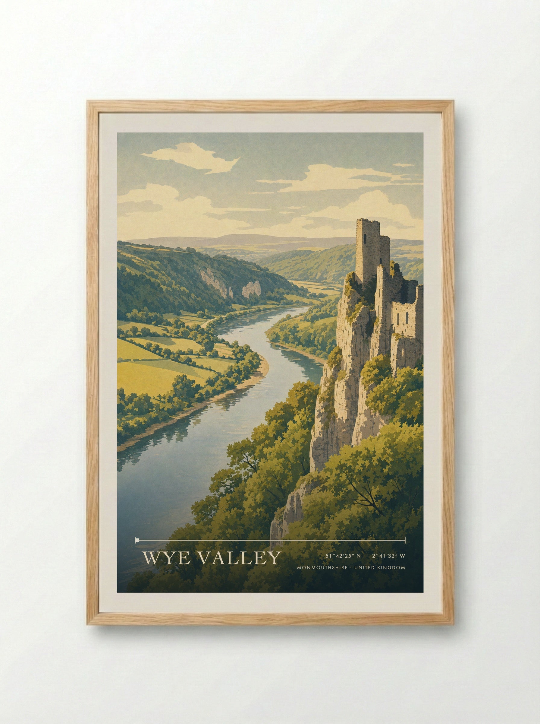 Wye Valley Monmouthshire United Kingdom Travel Poster - Framed Print Wood