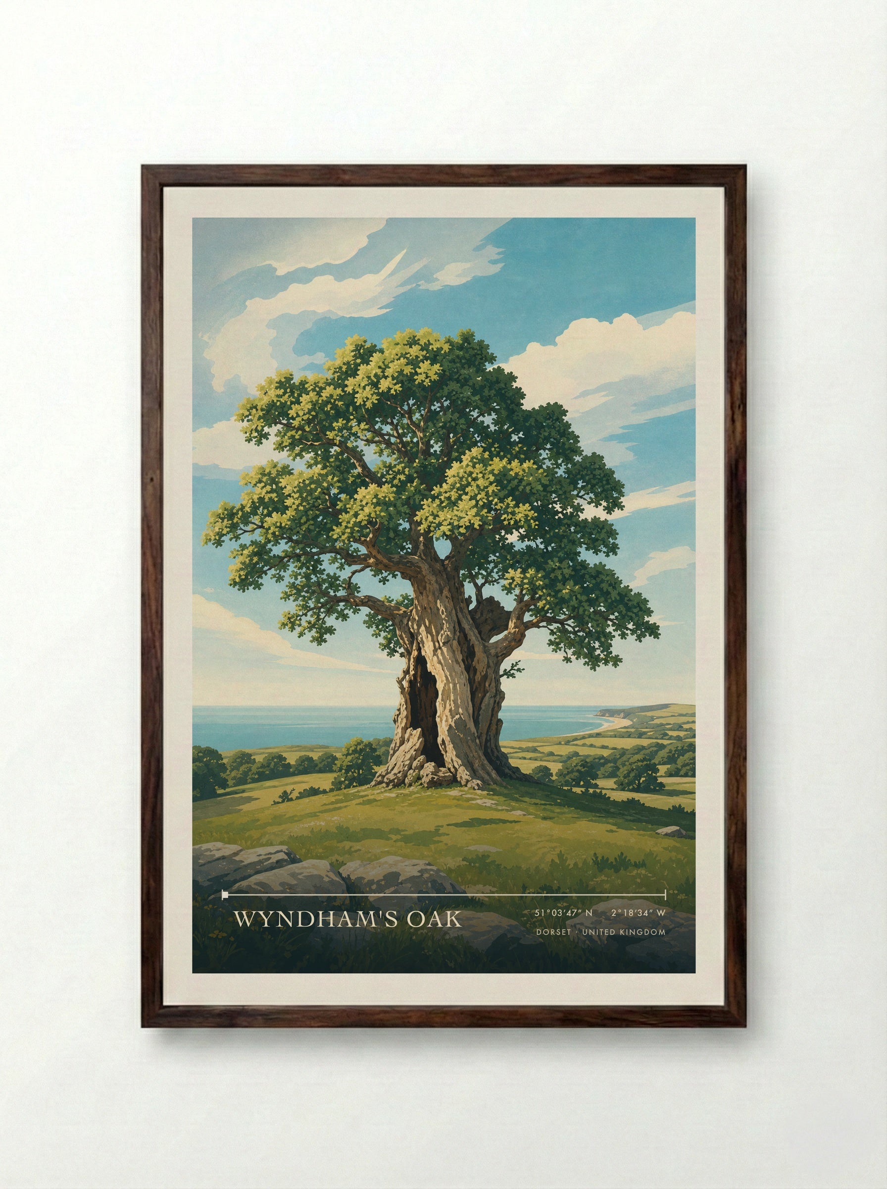Wyndham's Oak Dorset United Kingdom Travel Poster - Framed Print Dark Wood
