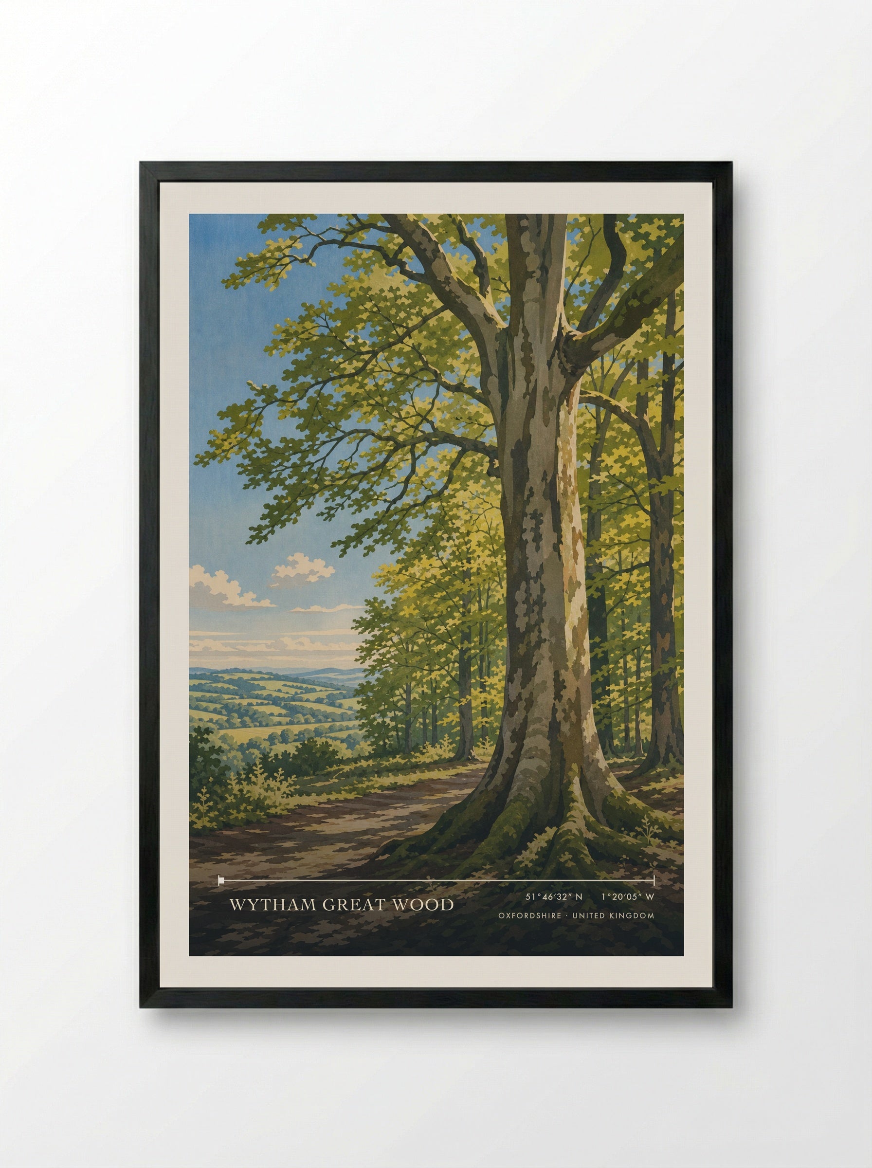 Wytham Great Wood Oxfordshire United Kingdom Travel Poster - Framed Print Black