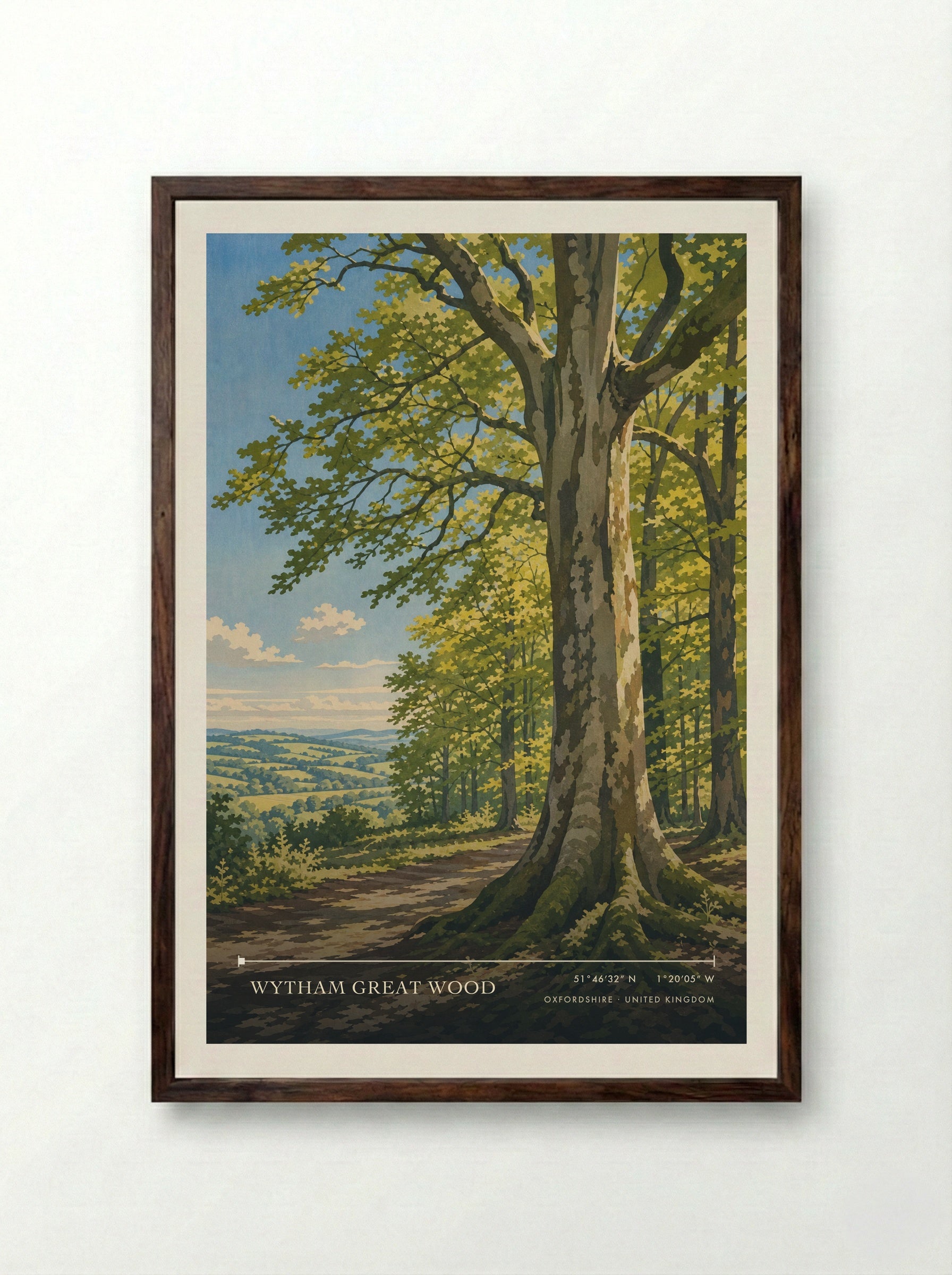 Wytham Great Wood Oxfordshire United Kingdom Travel Poster - Framed Print Dark Wood