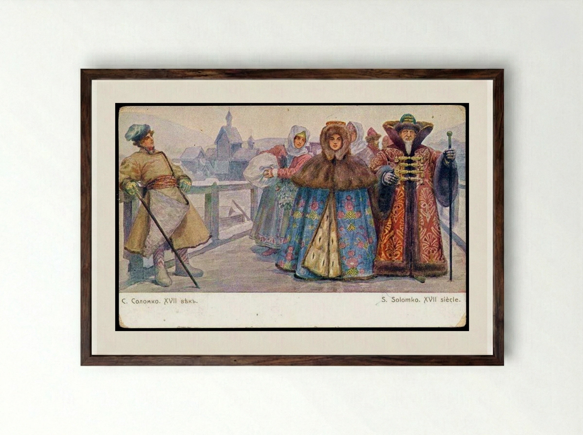 XVII Century (Boyars in Winter) - Sergey Solomko - Framed Print Dark Wood