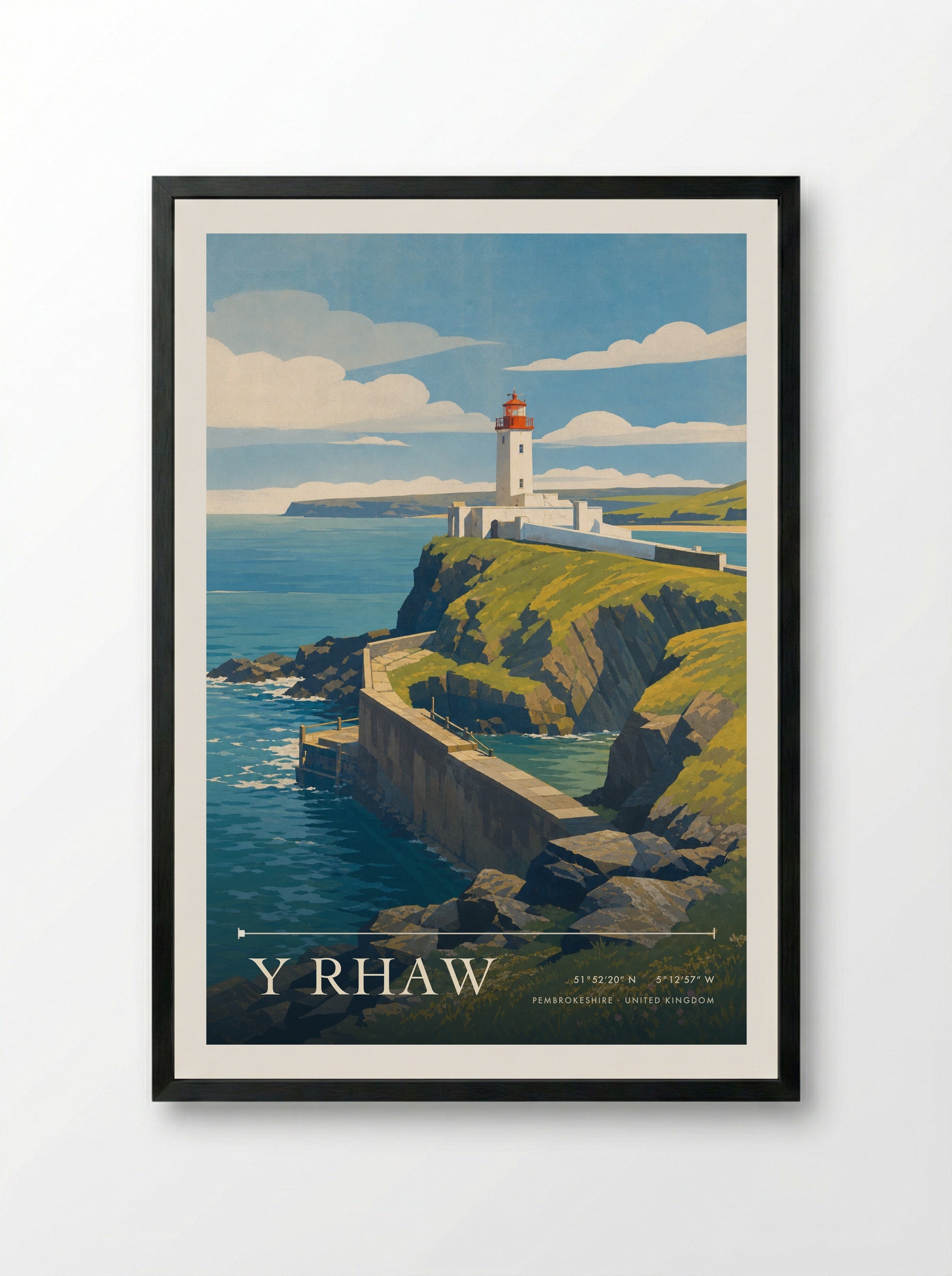 Y Rhaw Pembrokeshire United Kingdom Travel Poster - Framed Print Black
