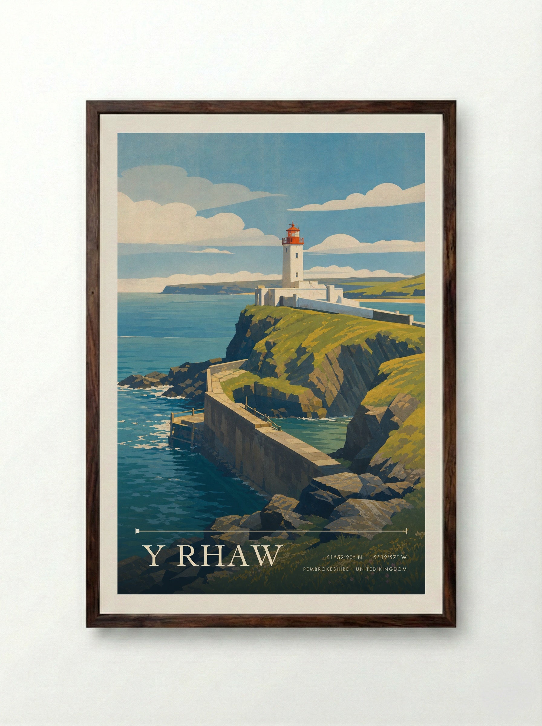 Y Rhaw Pembrokeshire United Kingdom Travel Poster - Framed Print Dark Wood