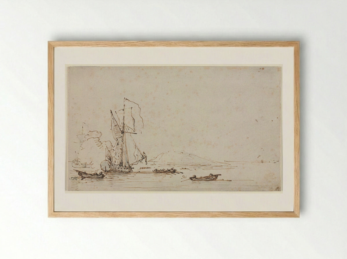 Yacht Receiving Salute - Willem van de Velde the Elder - Framed Print Wood