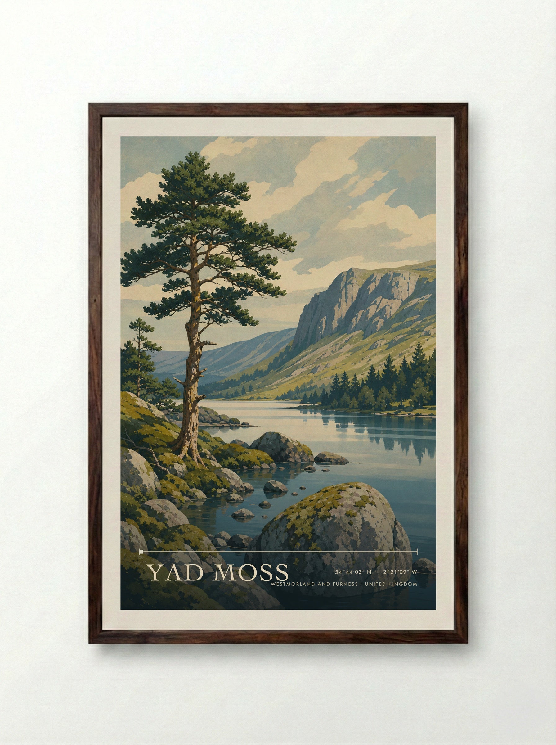 Yad Moss Westmorland and Furness United Kingdom Travel Poster - Framed Print Dark Wood