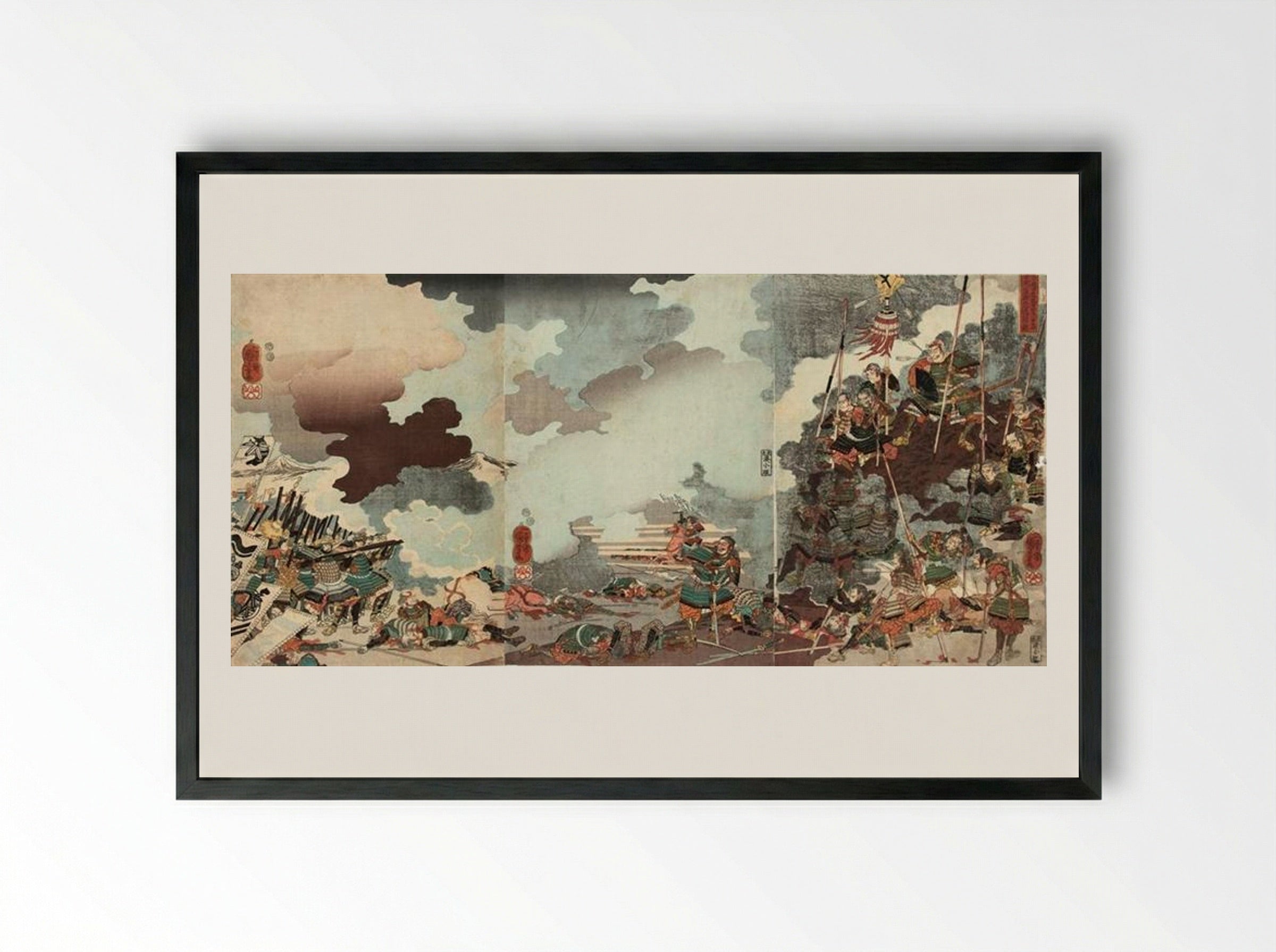 Yamamoto Kansuke, Wounded by Arrows - Utagawa Kuniyoshi - Framed Print Black