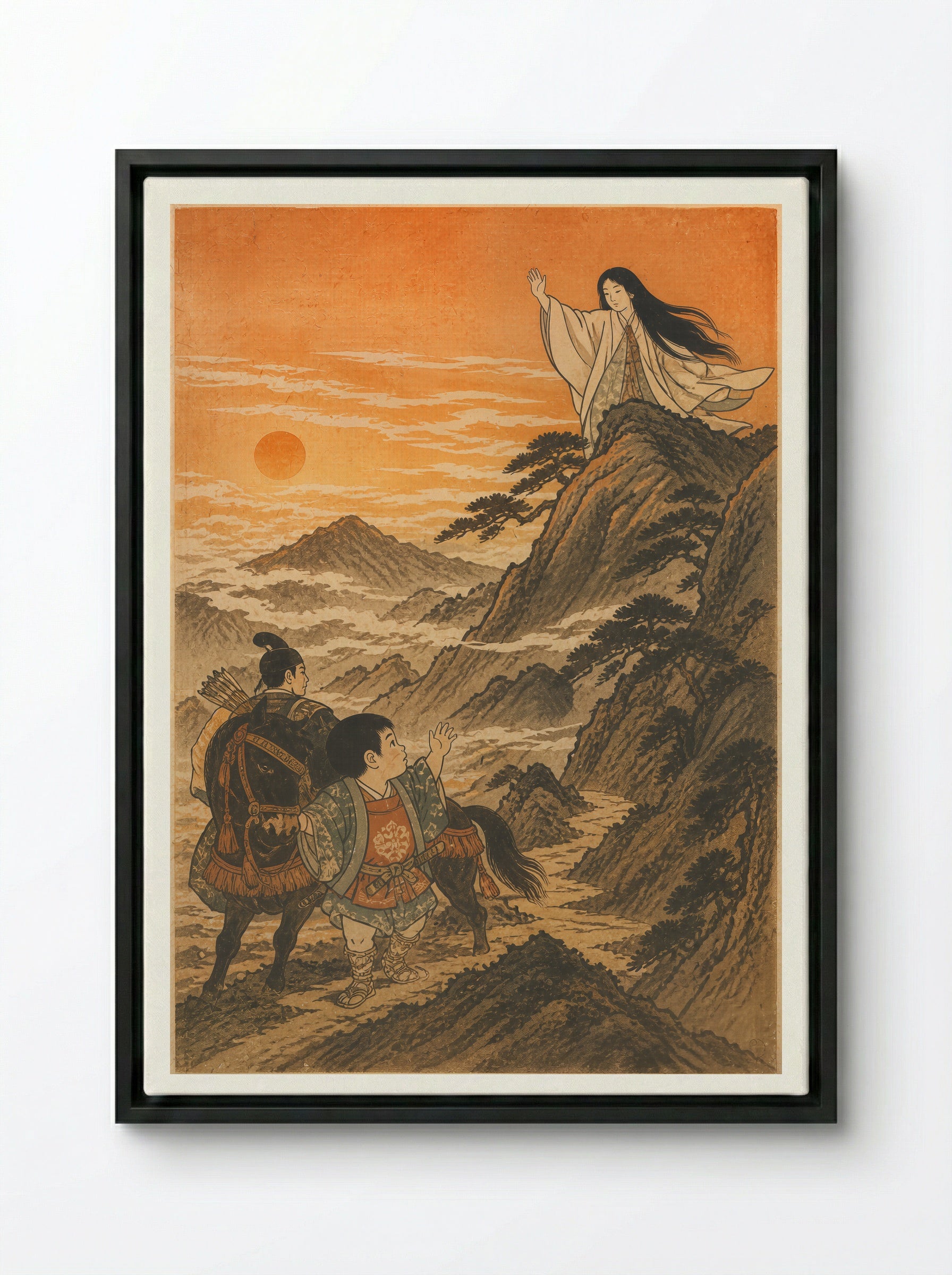 Yamauba and Kintaro: The Ashigara Road - Framed Canvas Black