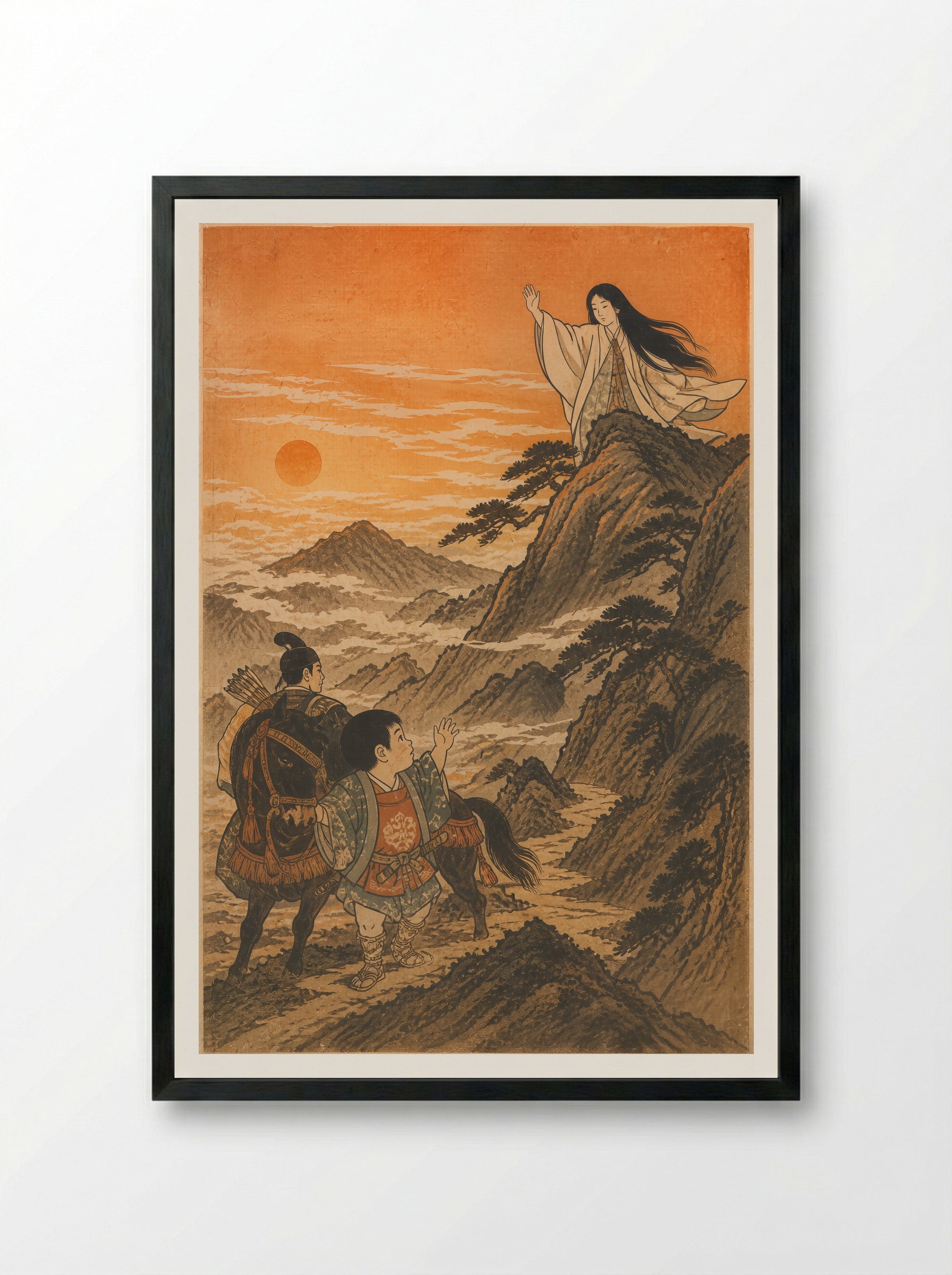 Yamauba and Kintaro: The Ashigara Road - Framed Print Black