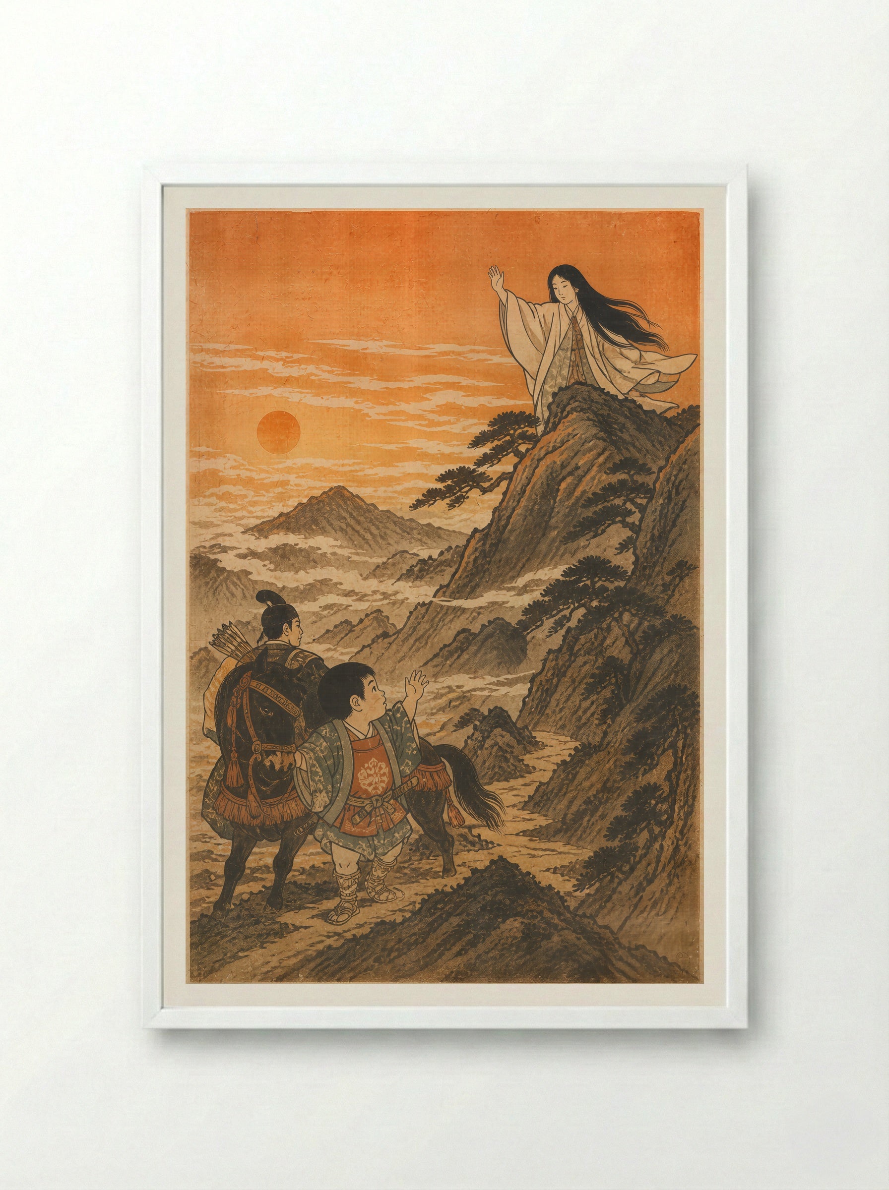 Yamauba and Kintaro: The Ashigara Road - Framed Print White